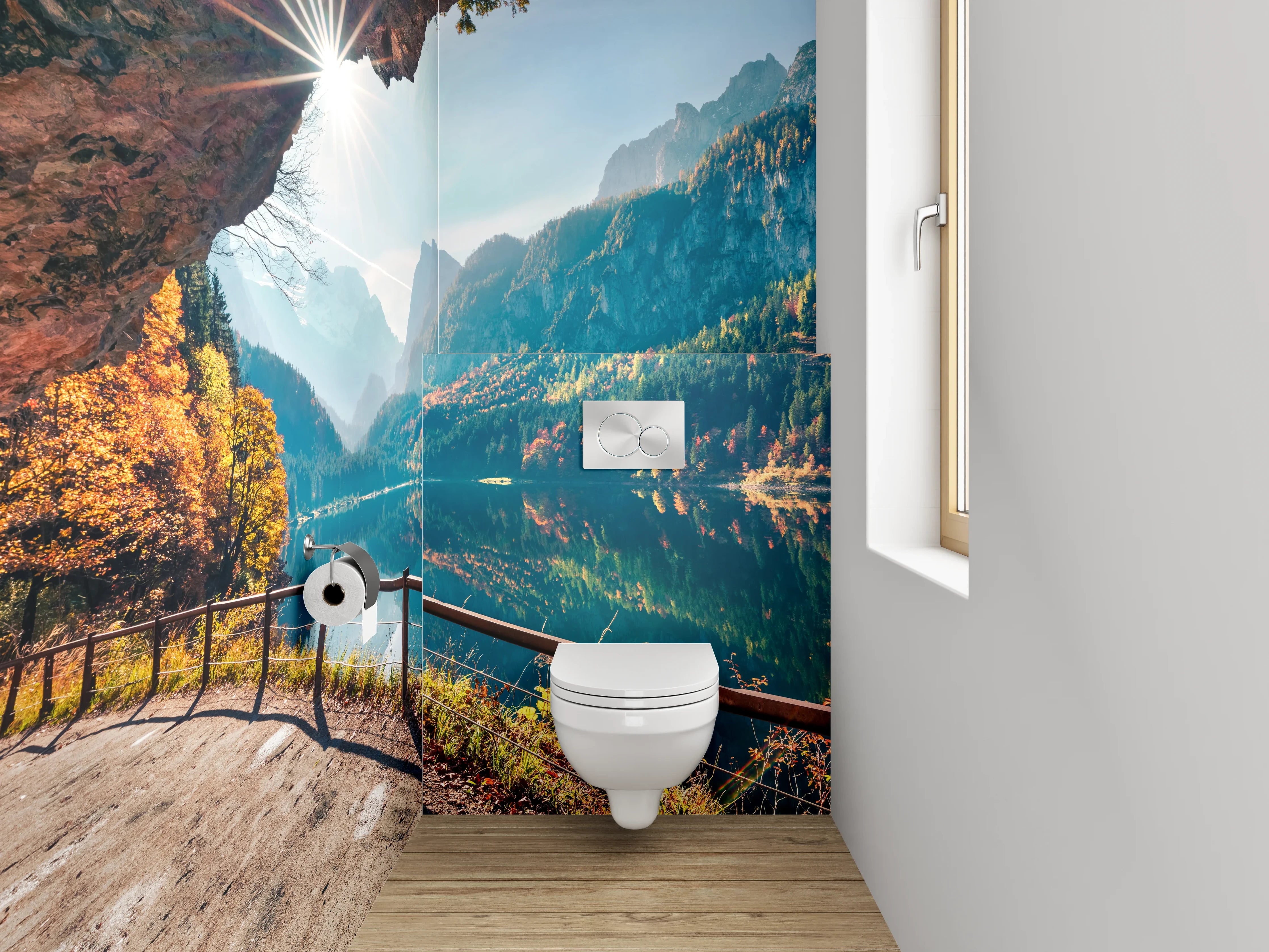 WC-Rückwand - Bergsee Panorama mit Herbstwald