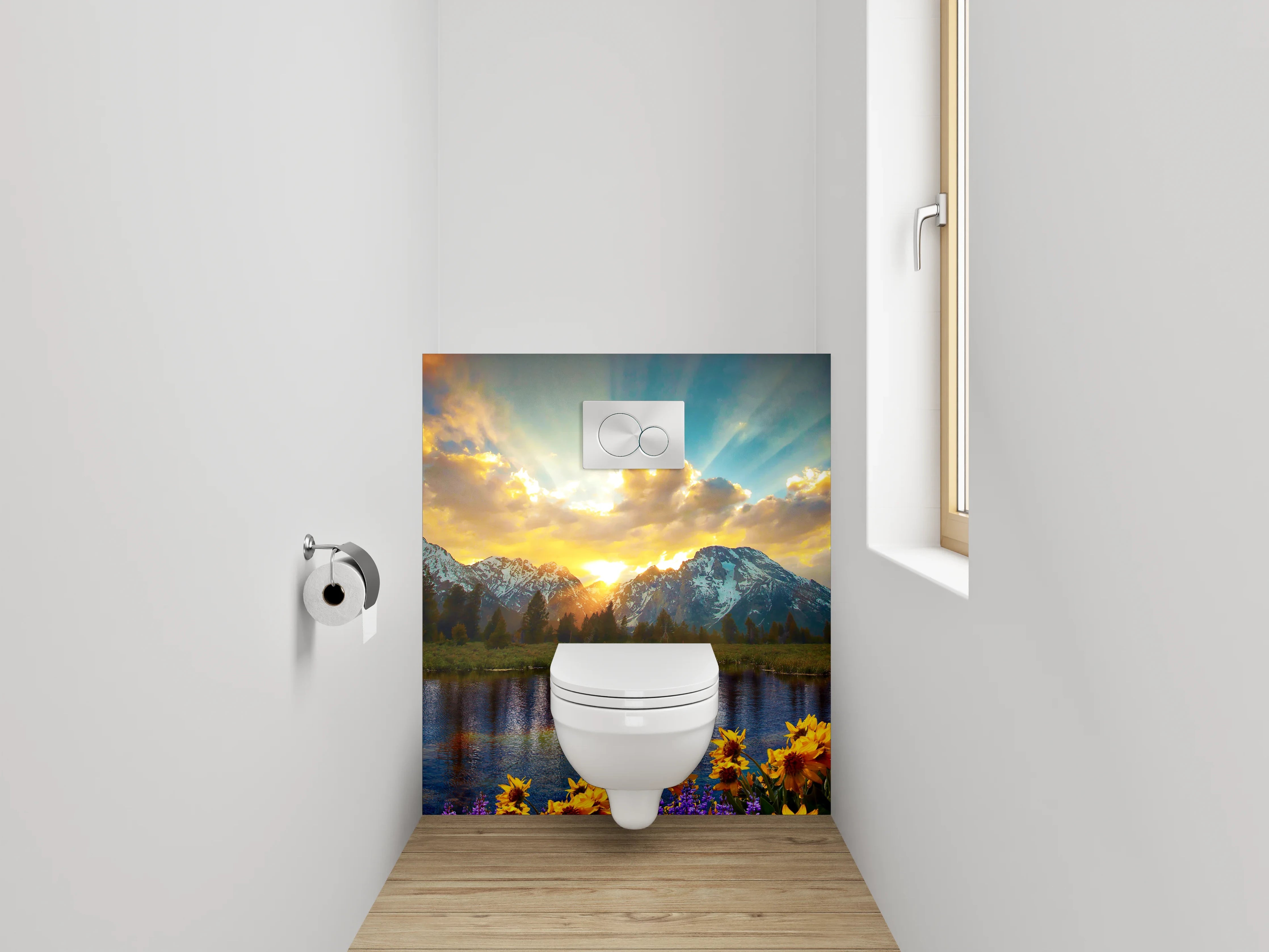 WC-Rückwand - Bergsee Sonnenaufgang Panorama