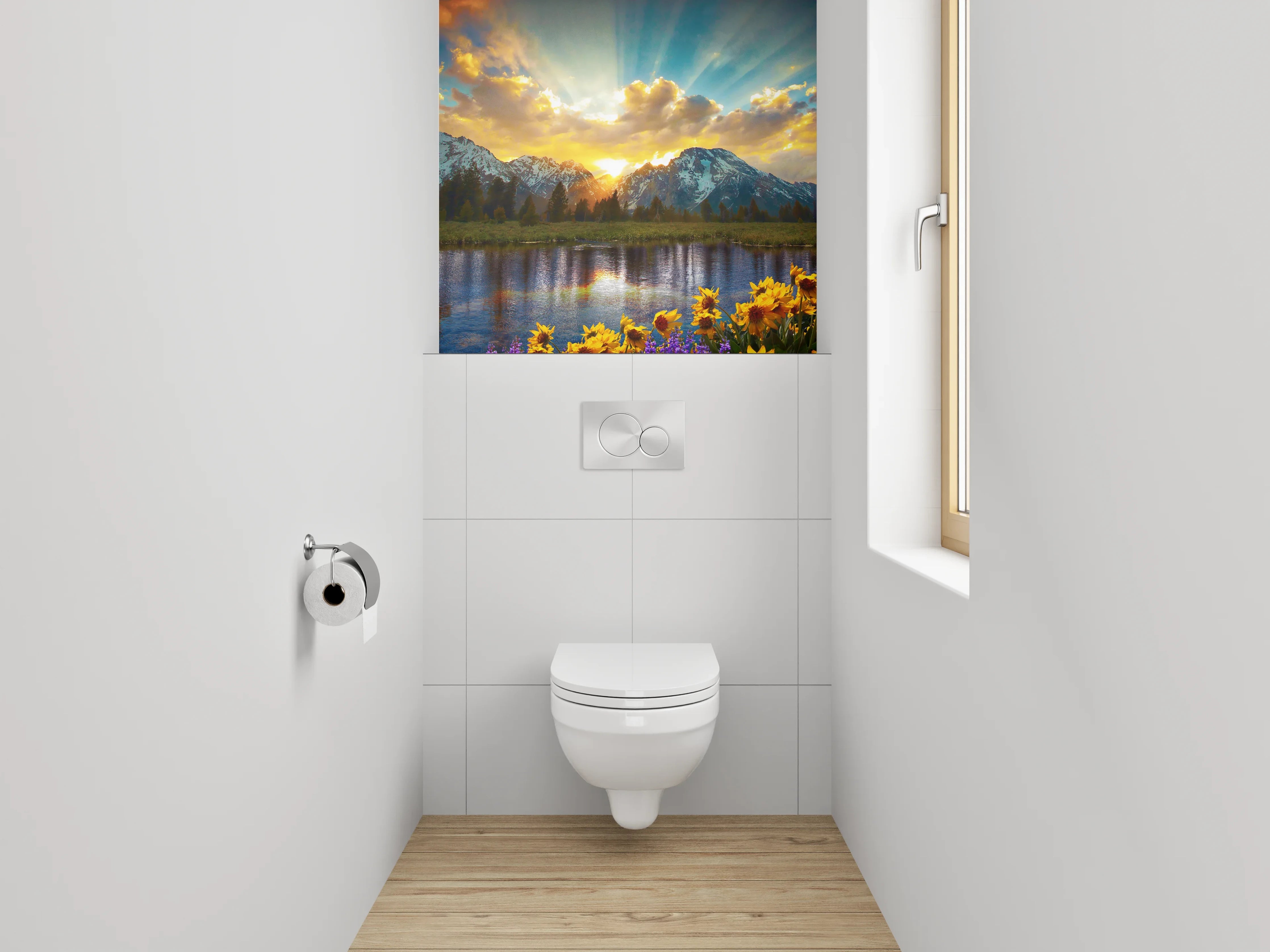 WC-Rückwand - Bergsee Sonnenaufgang Panorama