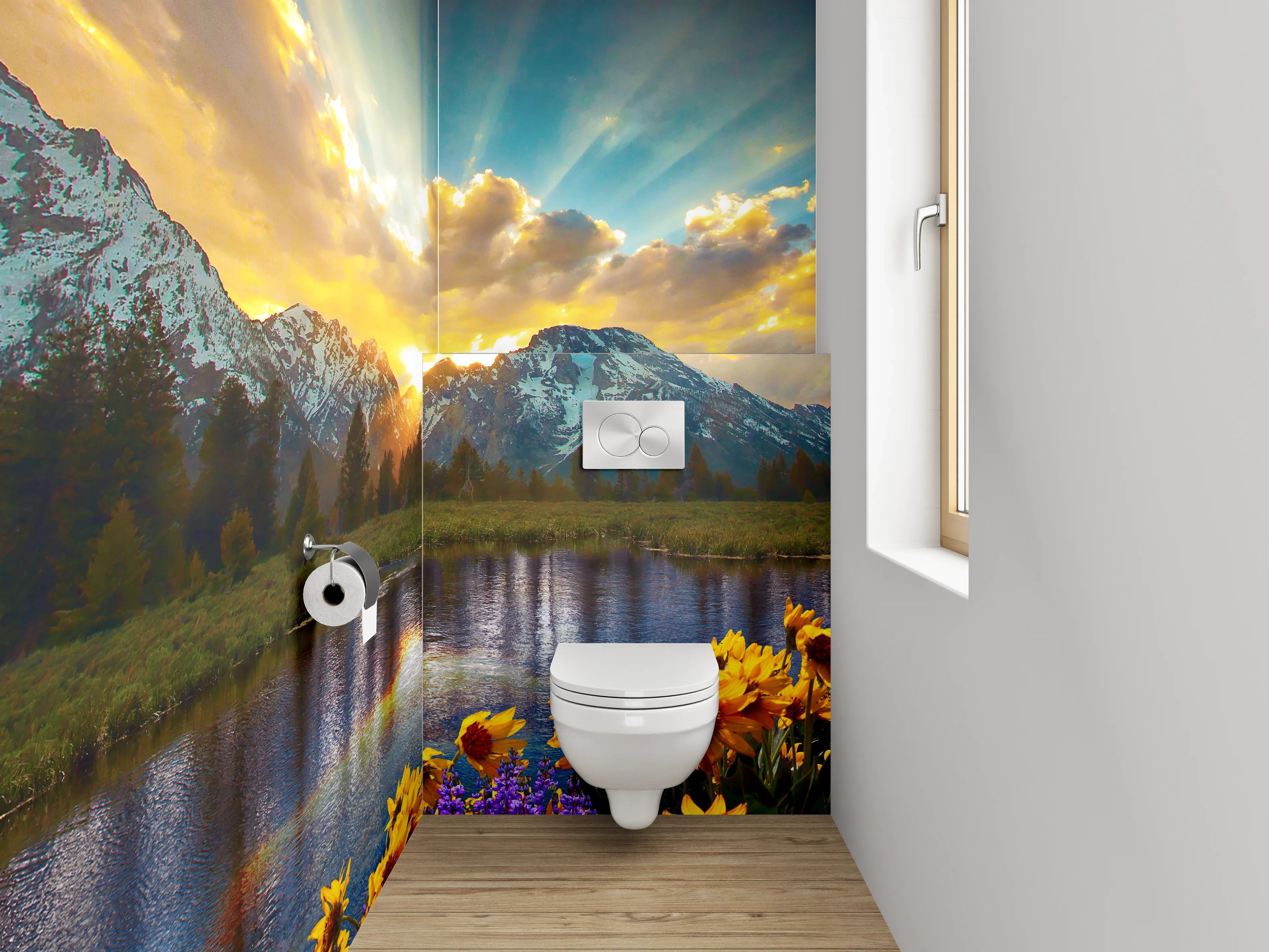 WC-Rückwand - Bergsee Sonnenaufgang Panorama