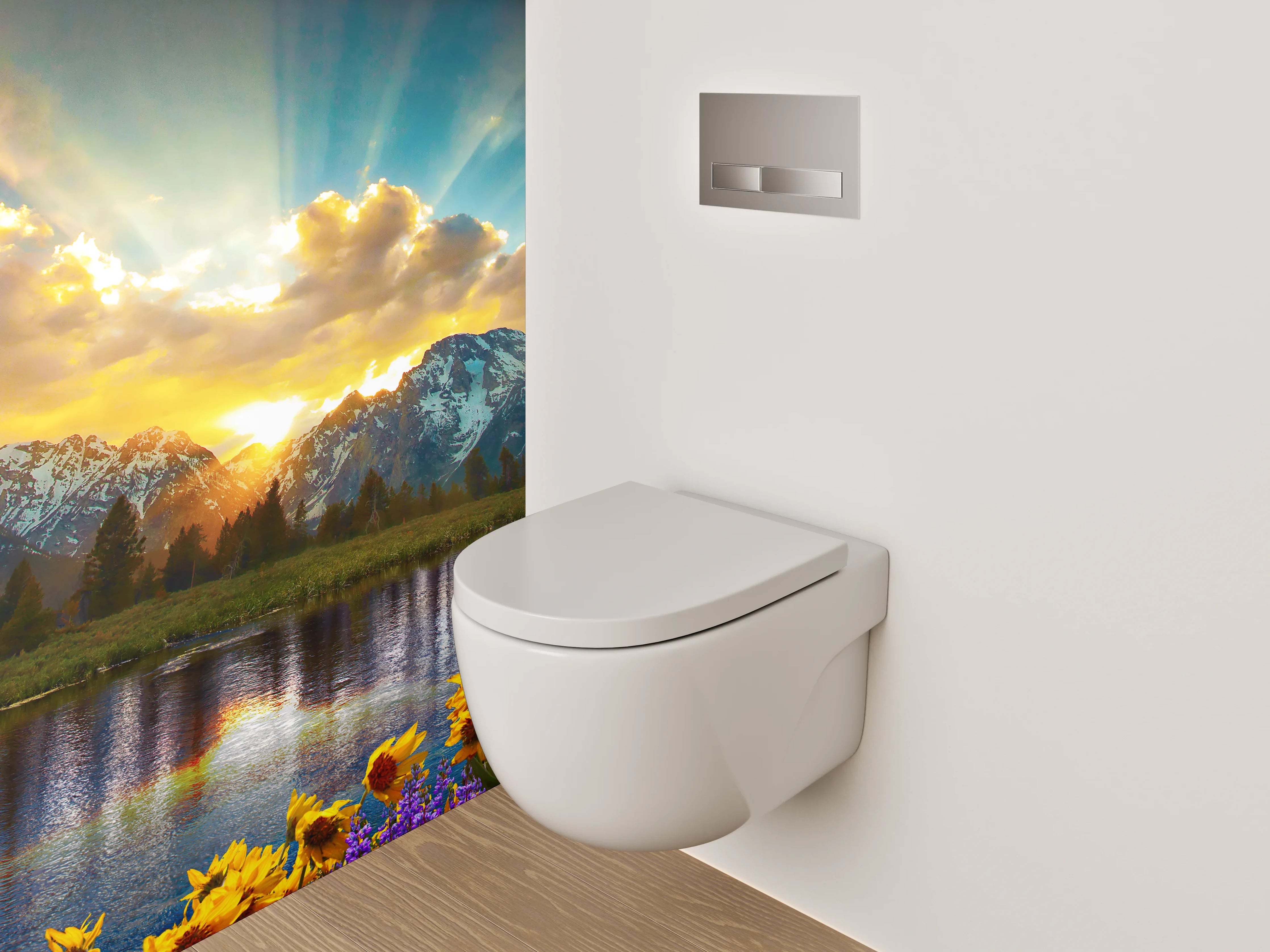 WC-Rückwand - Bergsee Sonnenaufgang Panorama