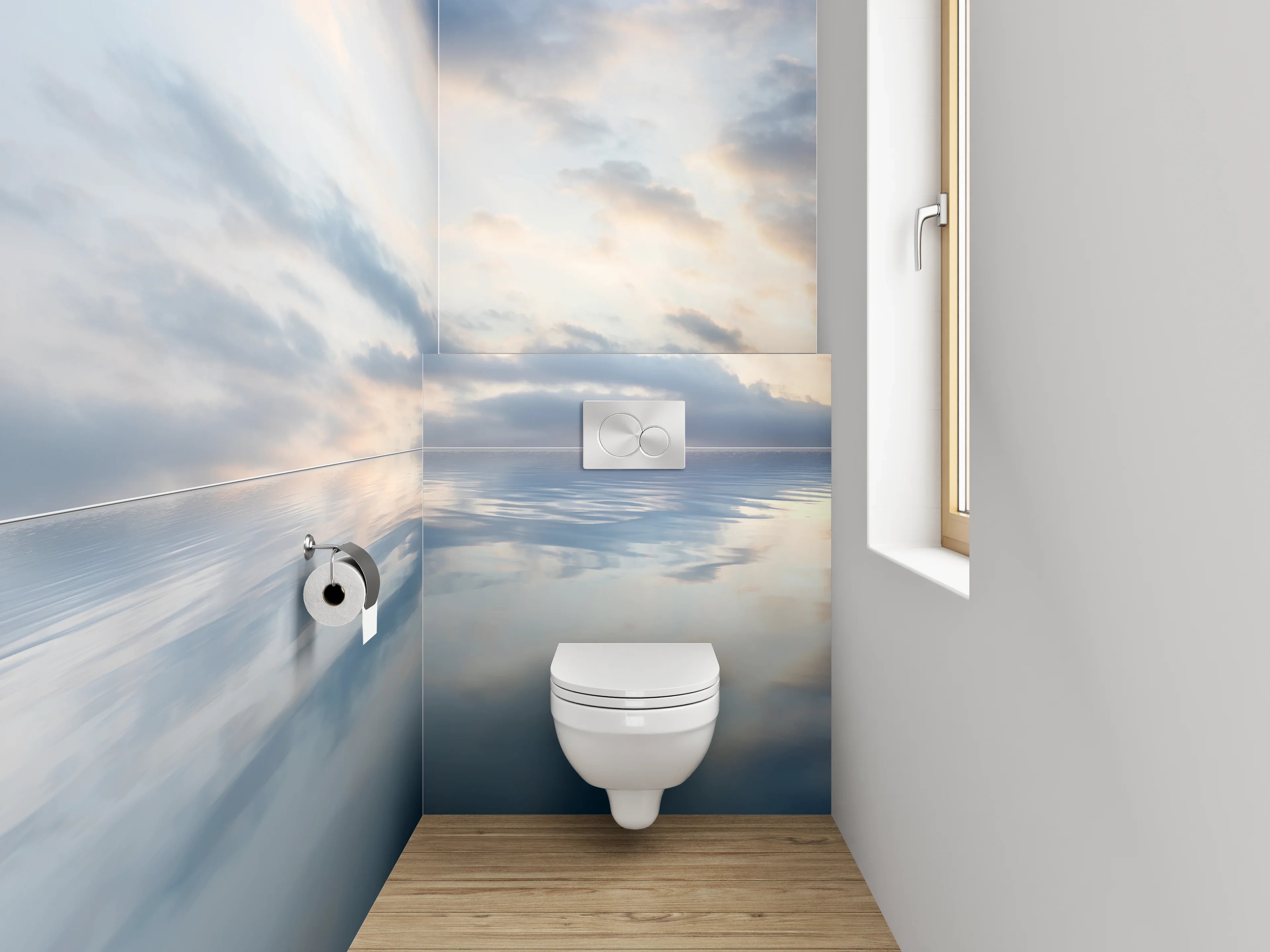 WC-Rückwand - Beruhigende Meeresstimmung in Pastell