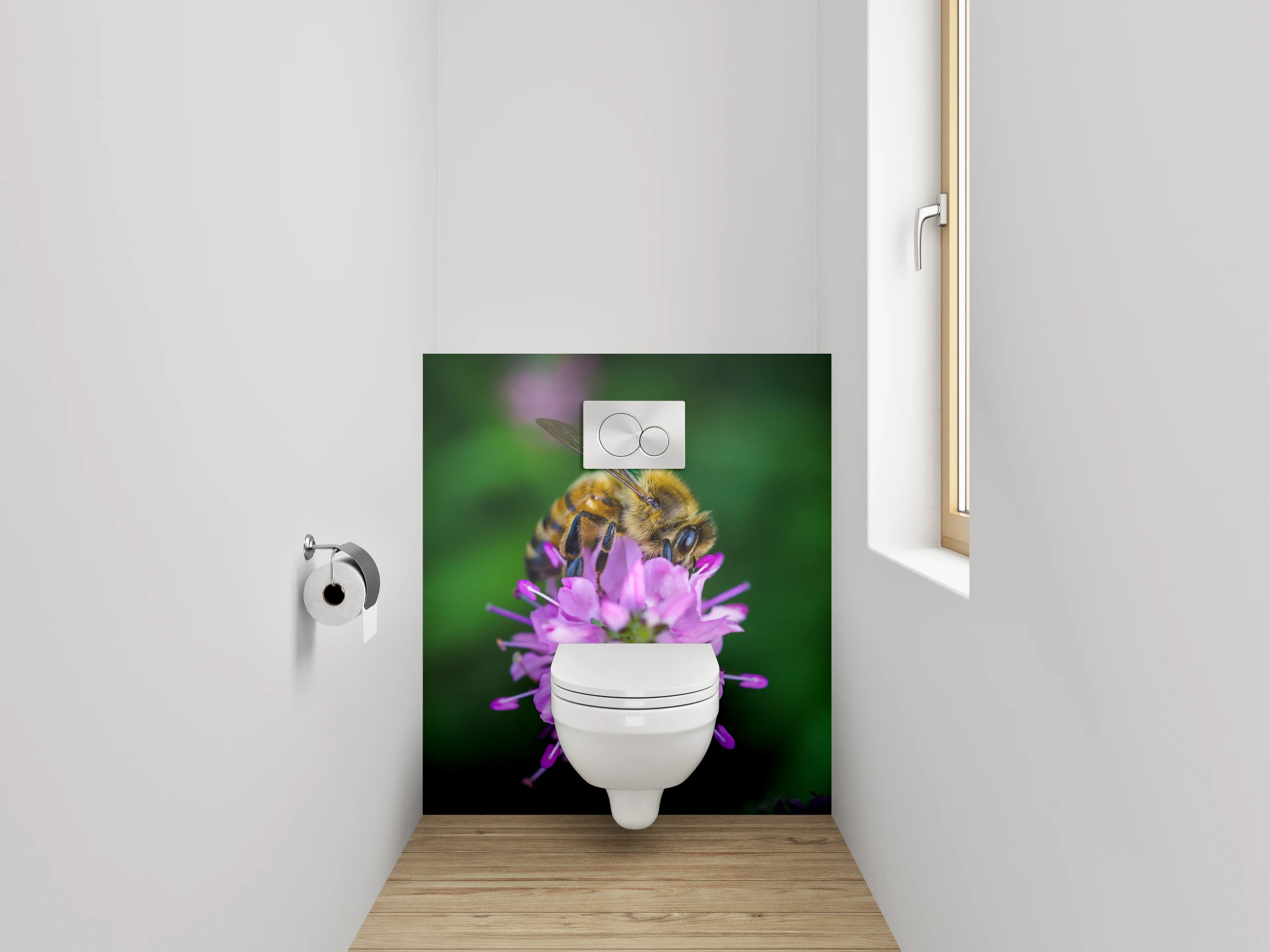 WC-Rückwand - Biene auf pinker Blüte Makrofotografie