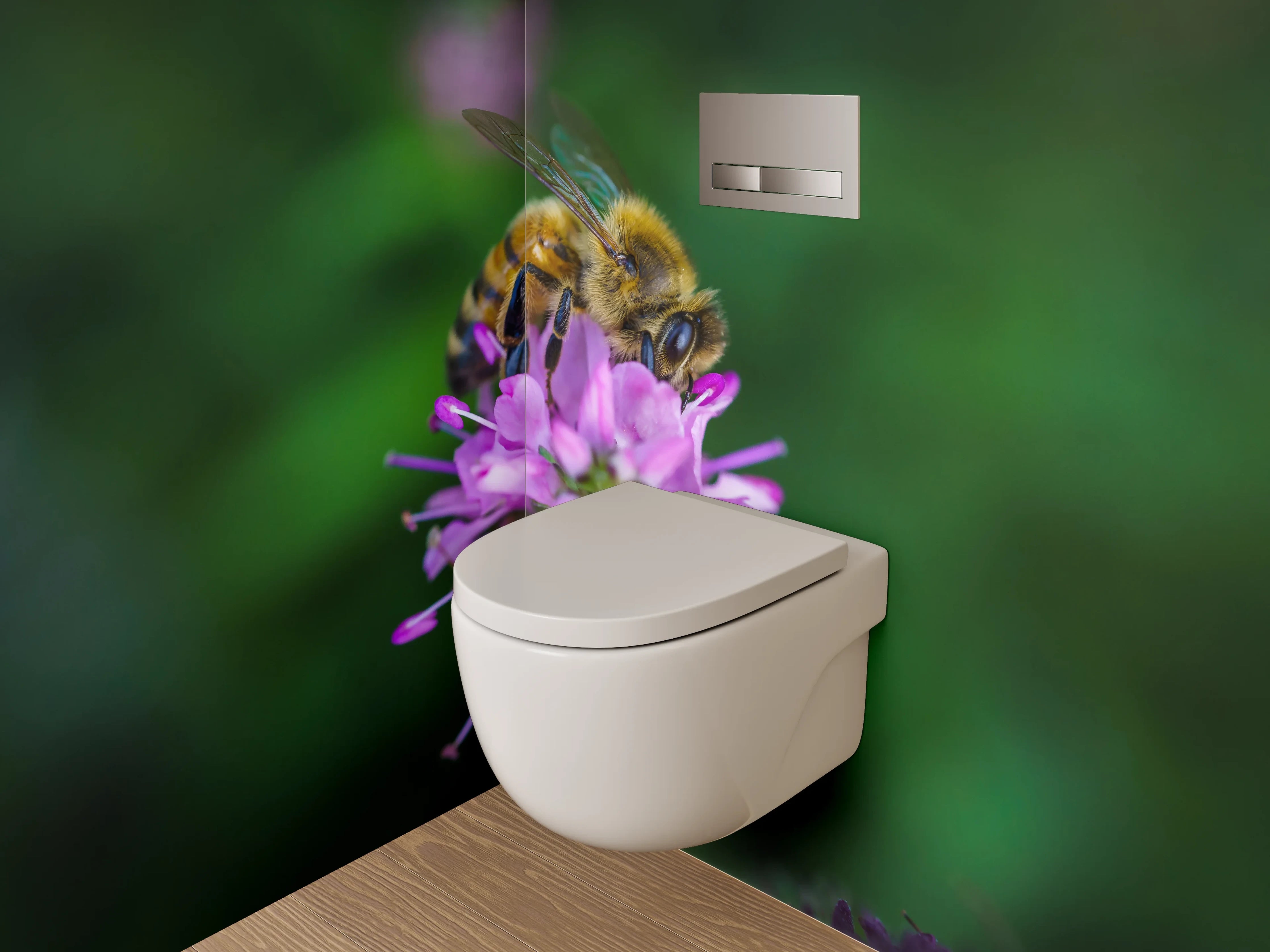 WC-Rückwand - Biene auf pinker Blüte Makrofotografie