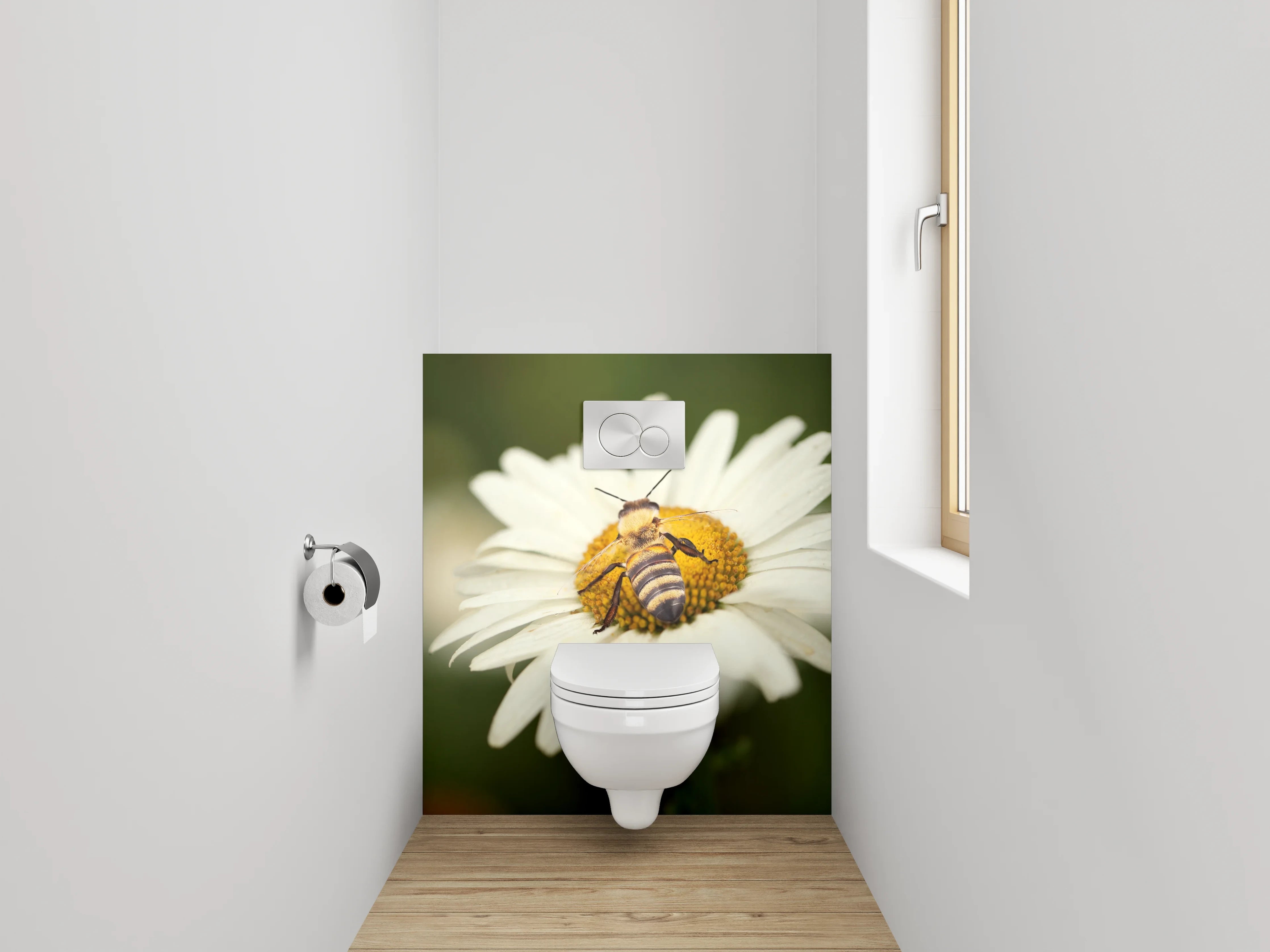 WC-Rückwand - Biene auf weißer Blüte Makro