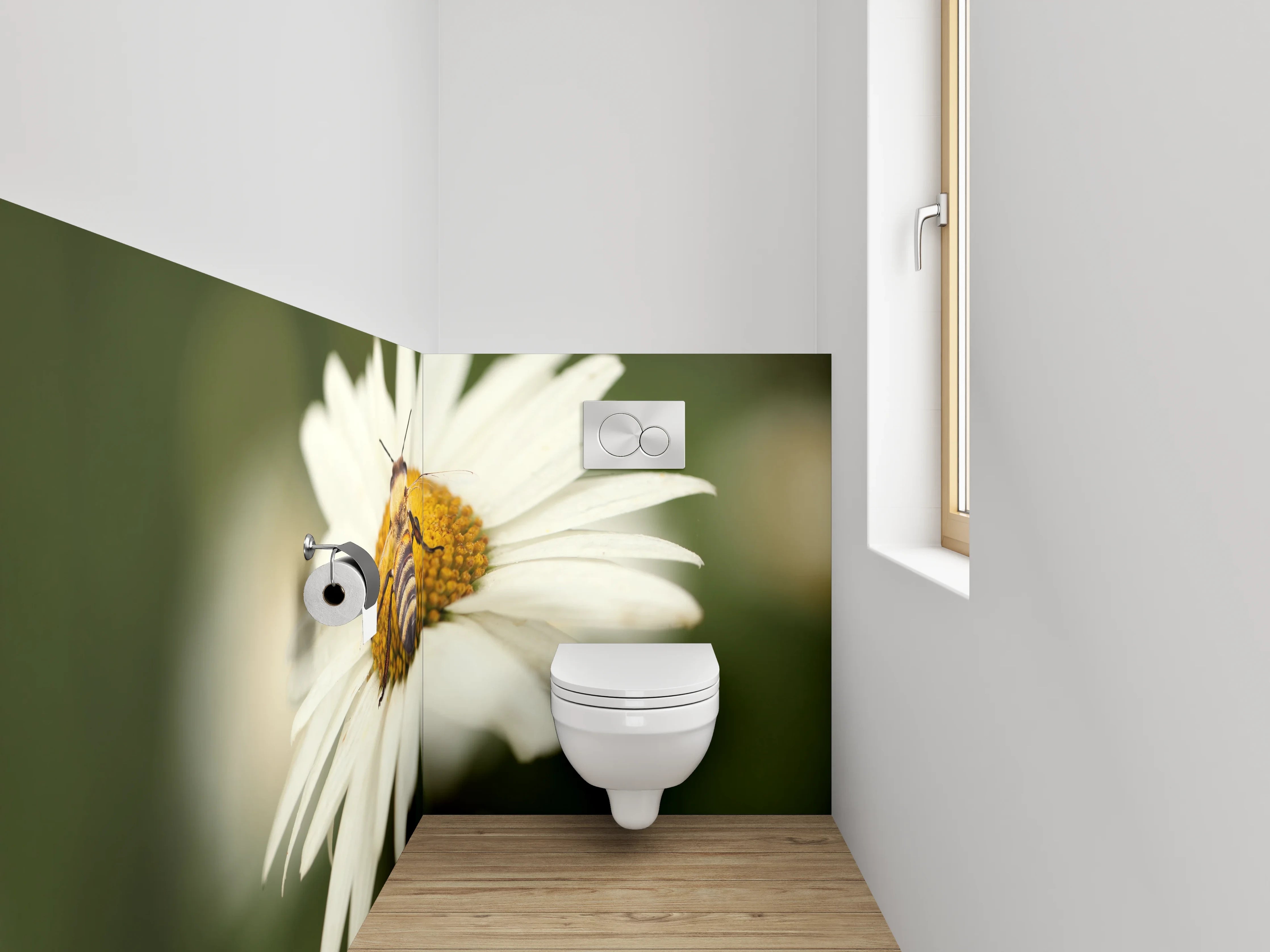 WC-Rückwand - Biene auf weißer Blüte Makro