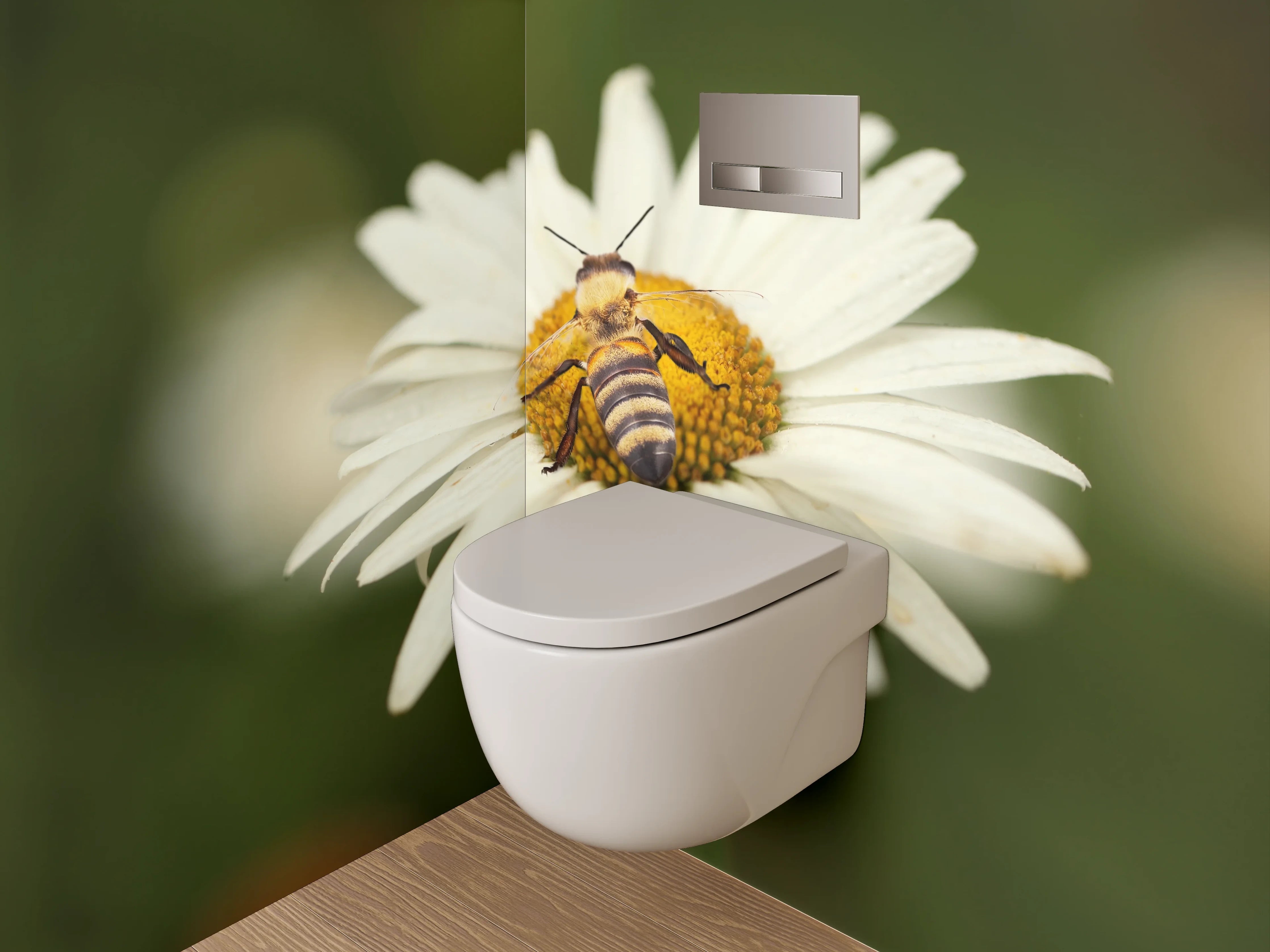 WC-Rückwand - Biene auf weißer Blüte Makro