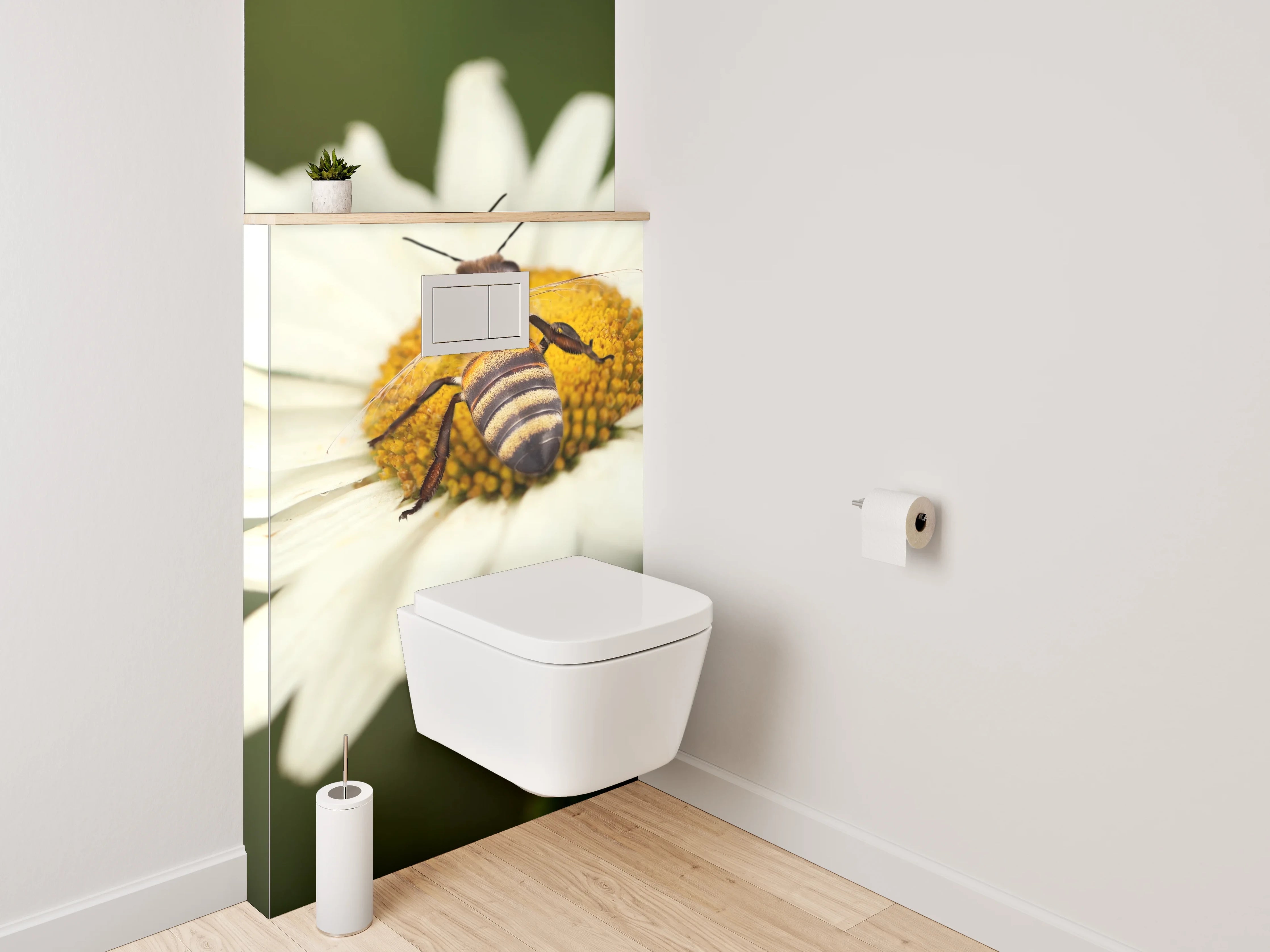 WC-Rückwand - Biene auf weißer Blüte Makro