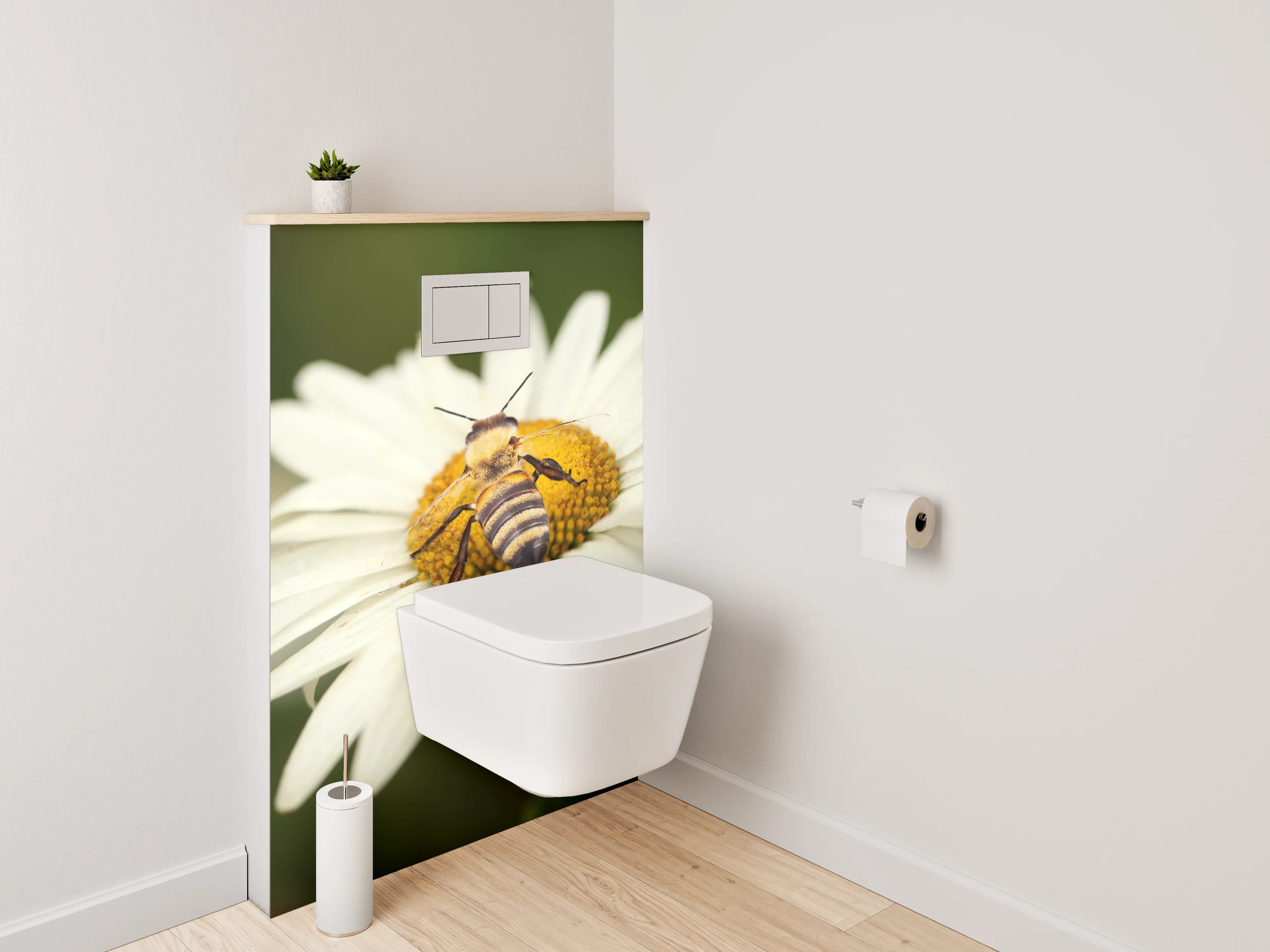 WC-Rückwand - Biene auf weißer Blüte Makro