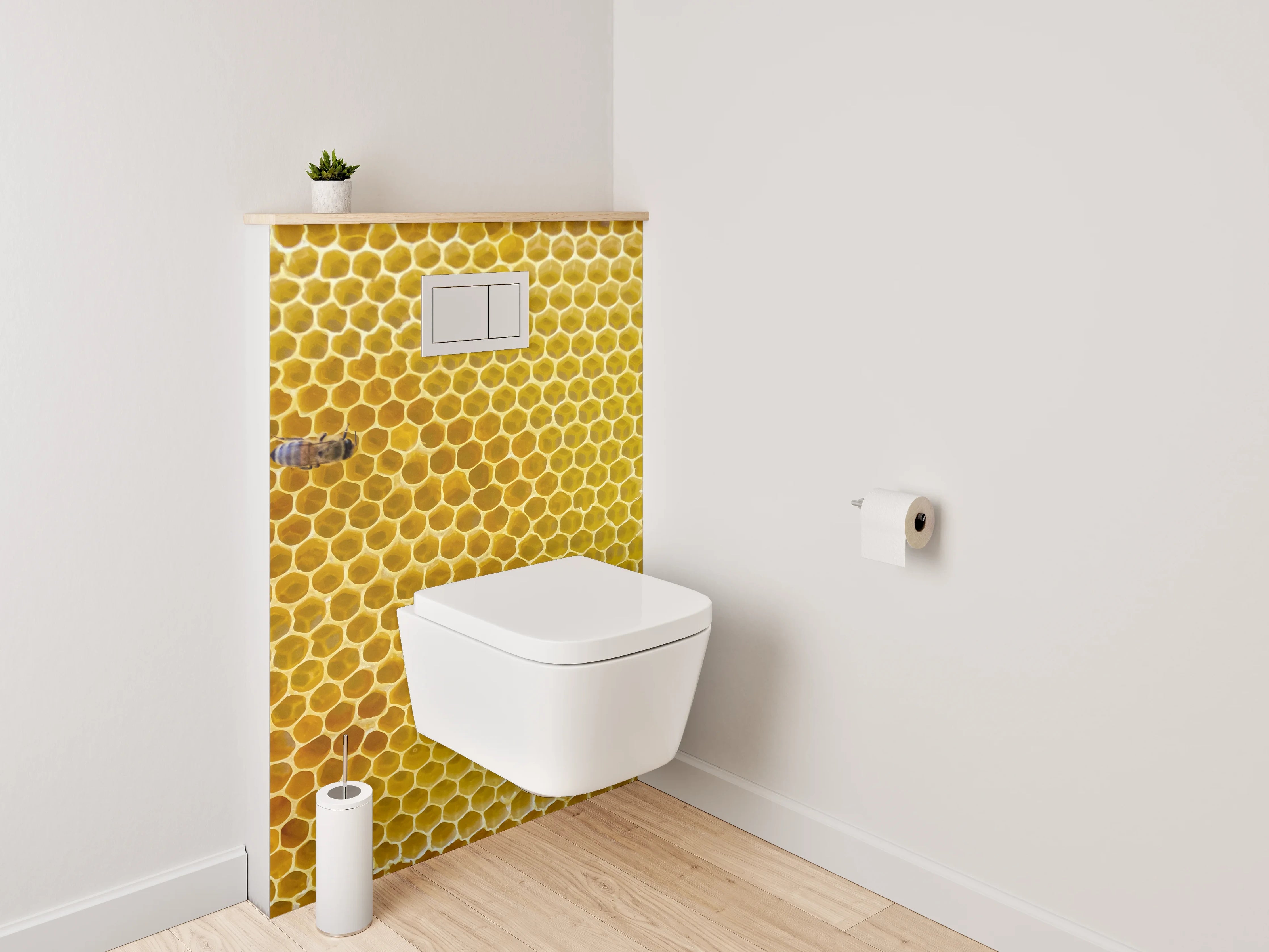 WC-Rückwand - Bienenwabe und Biene Makrofoto