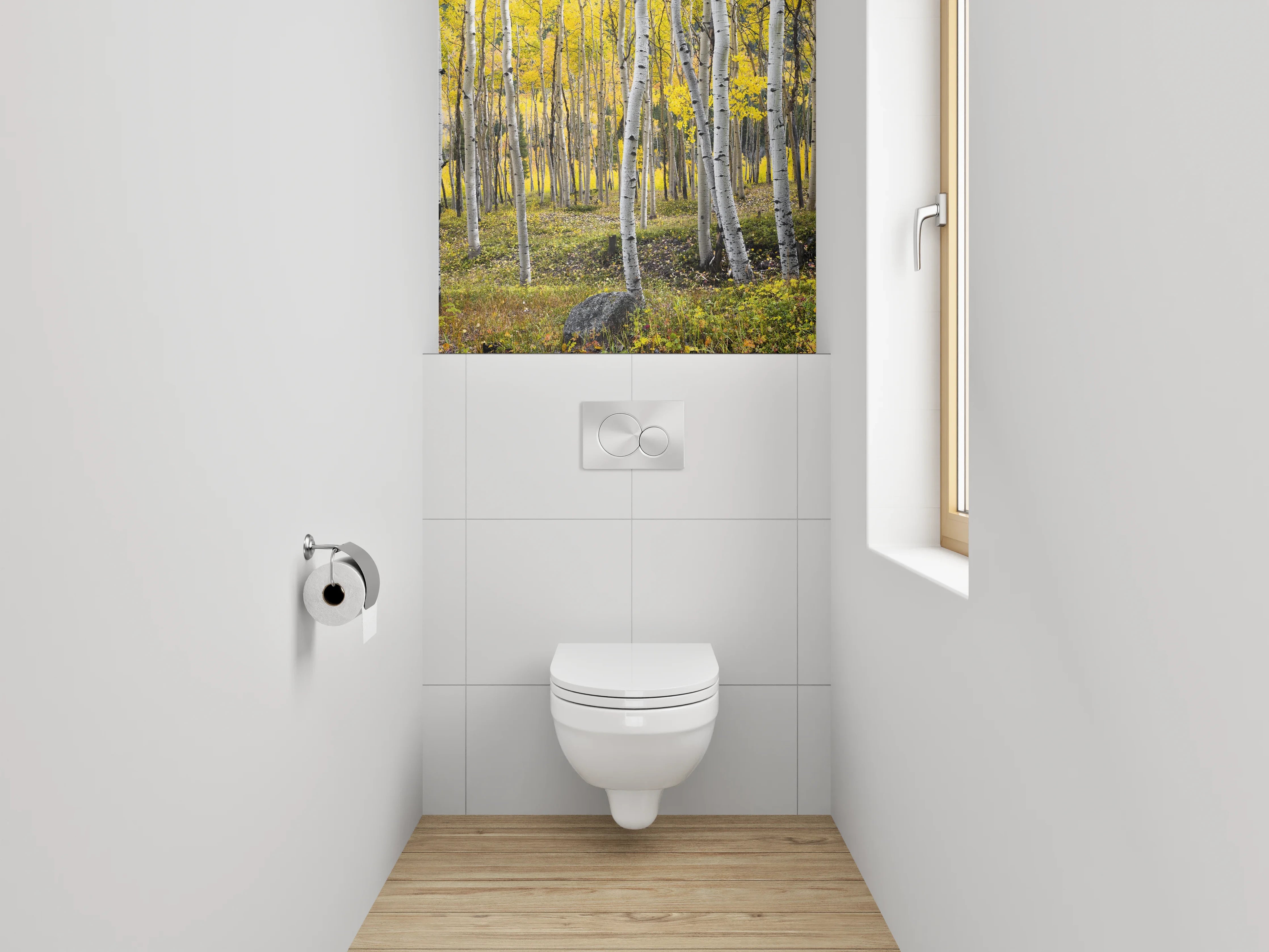 WC-Rückwand - Birkenwald Naturmotiv gelb-grün