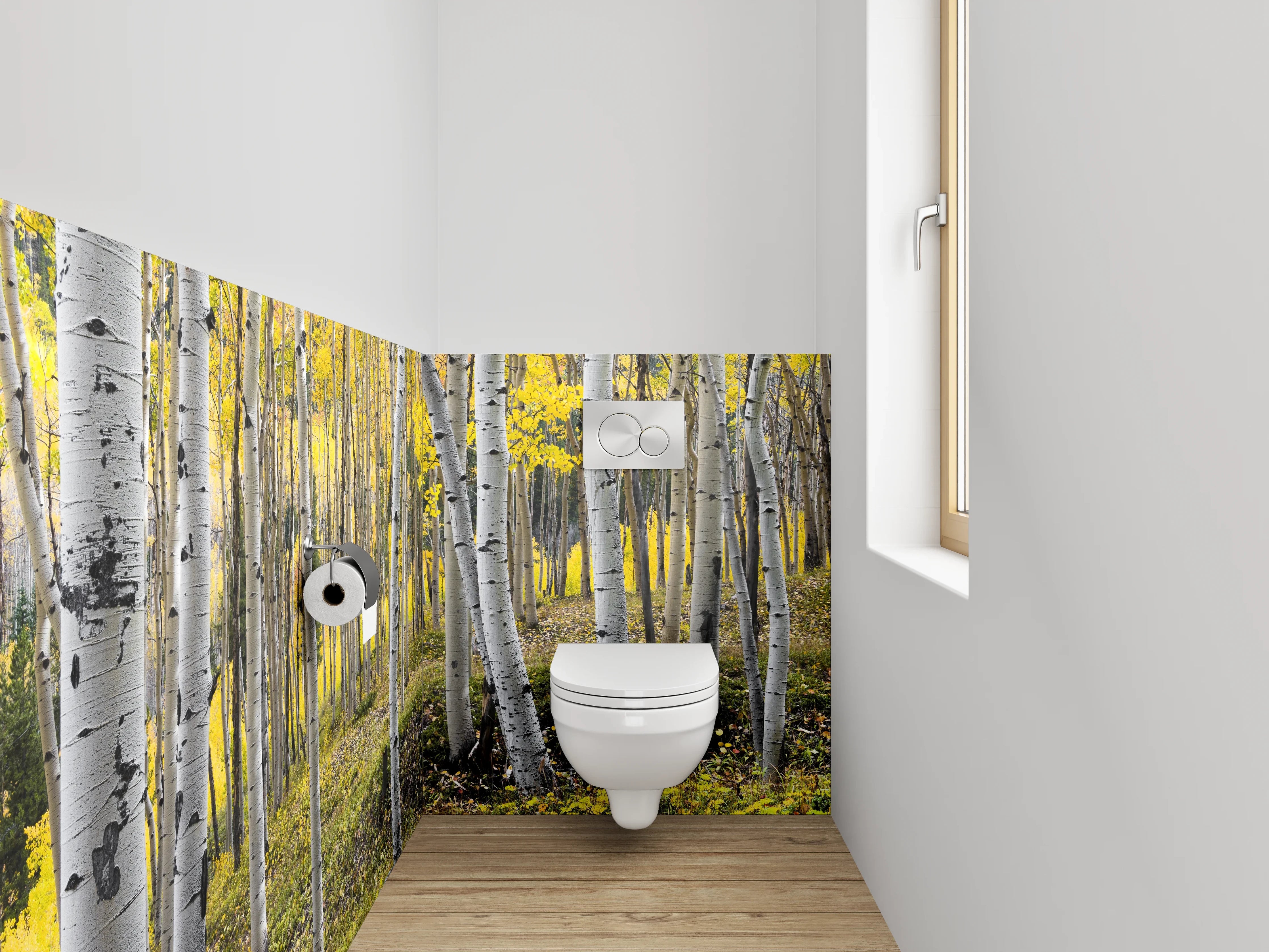 WC-Rückwand - Birkenwald Naturmotiv gelb-grün