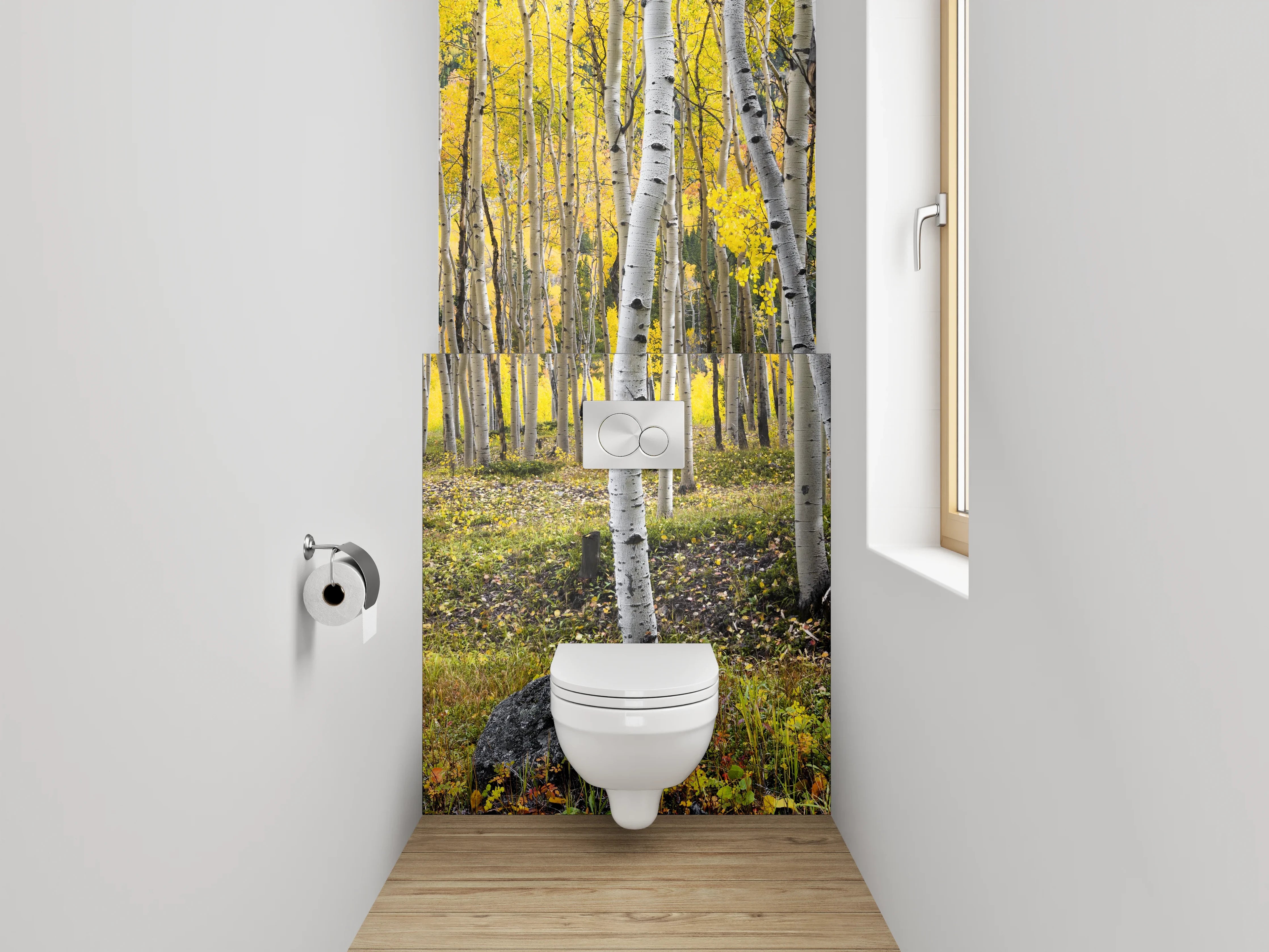 WC-Rückwand - Birkenwald Naturmotiv gelb-grün