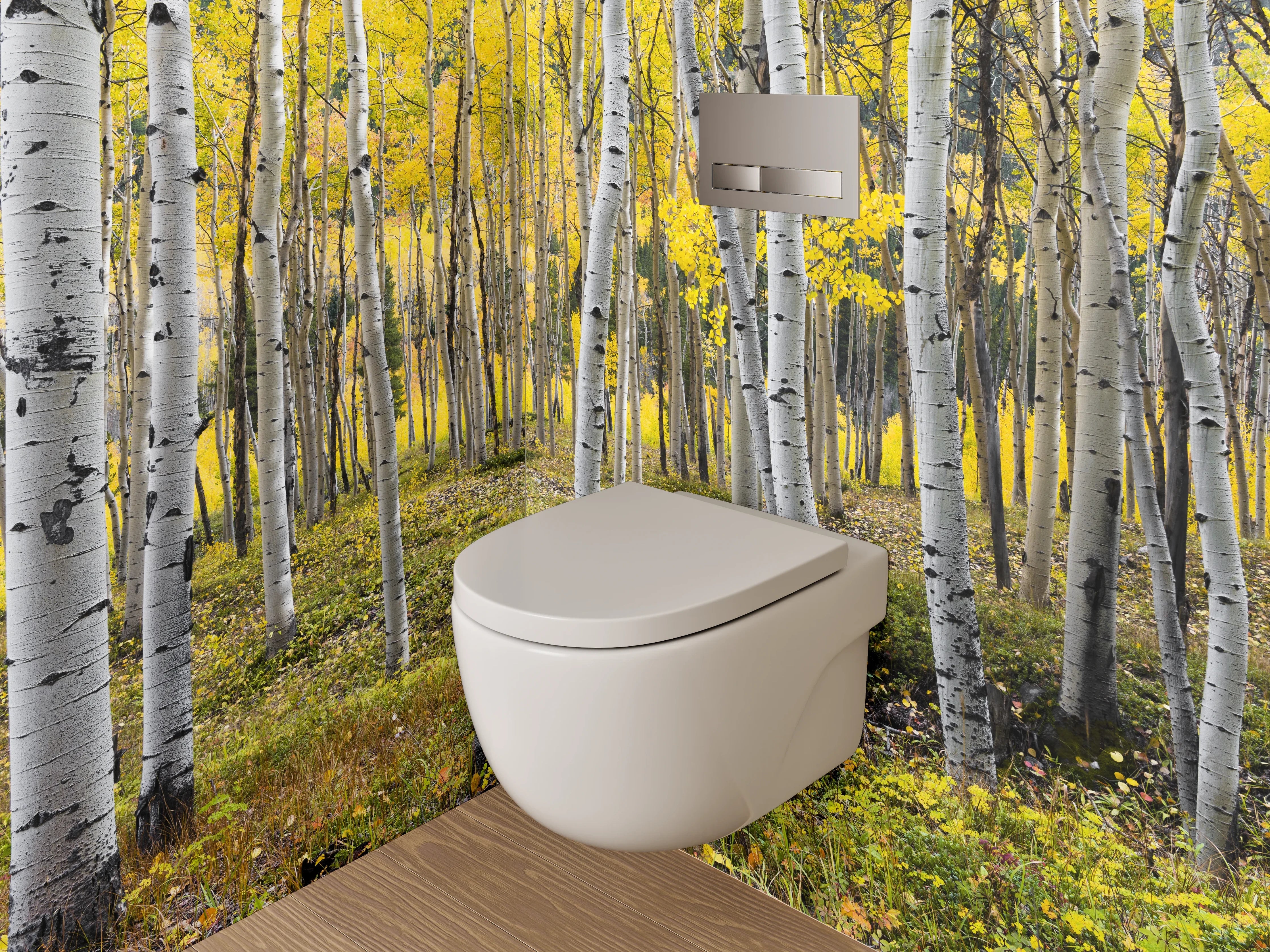WC-Rückwand - Birkenwald Naturmotiv gelb-grün