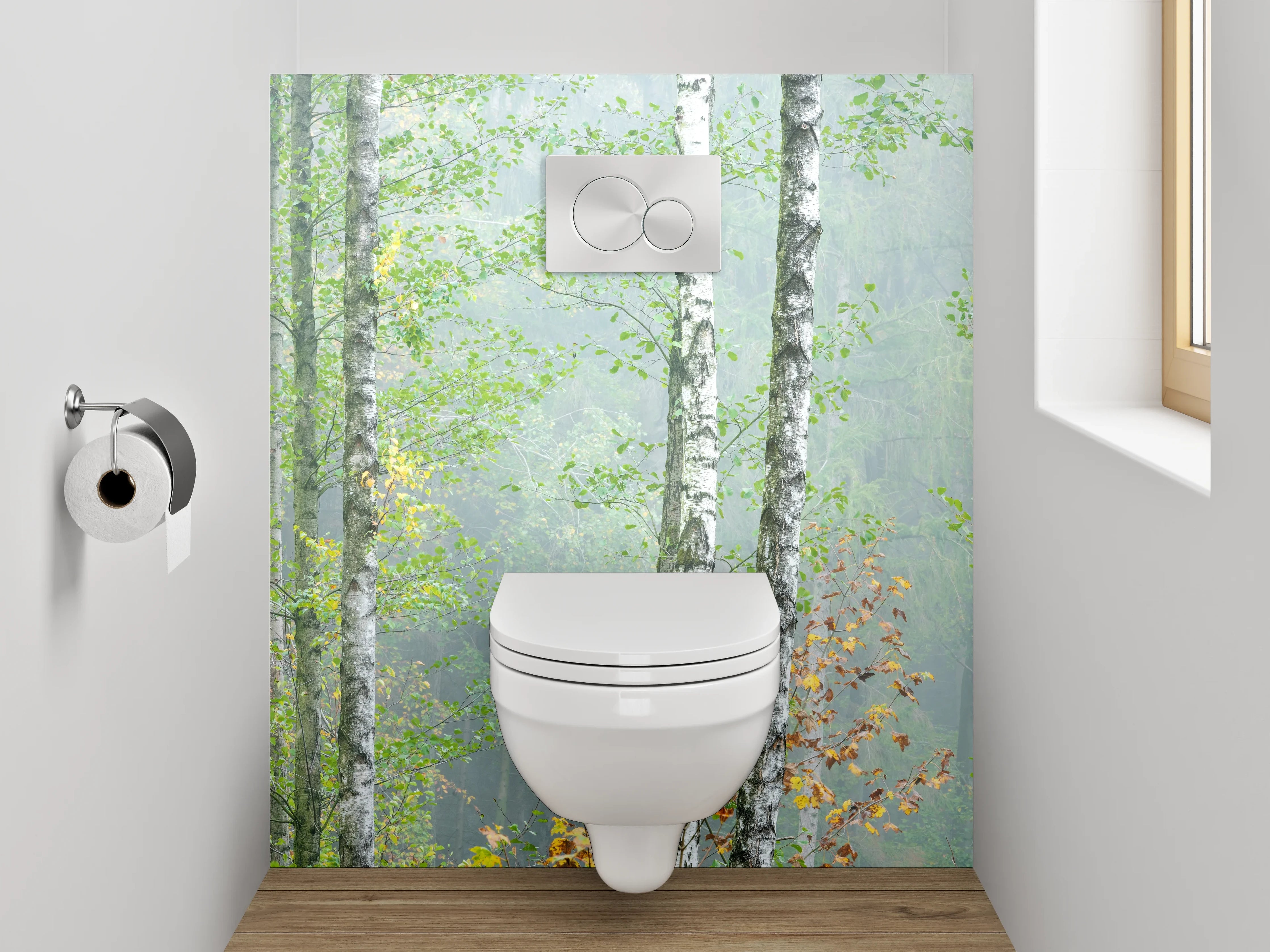WC-Rückwand - Birkenwald im Nebel – Natur Pur