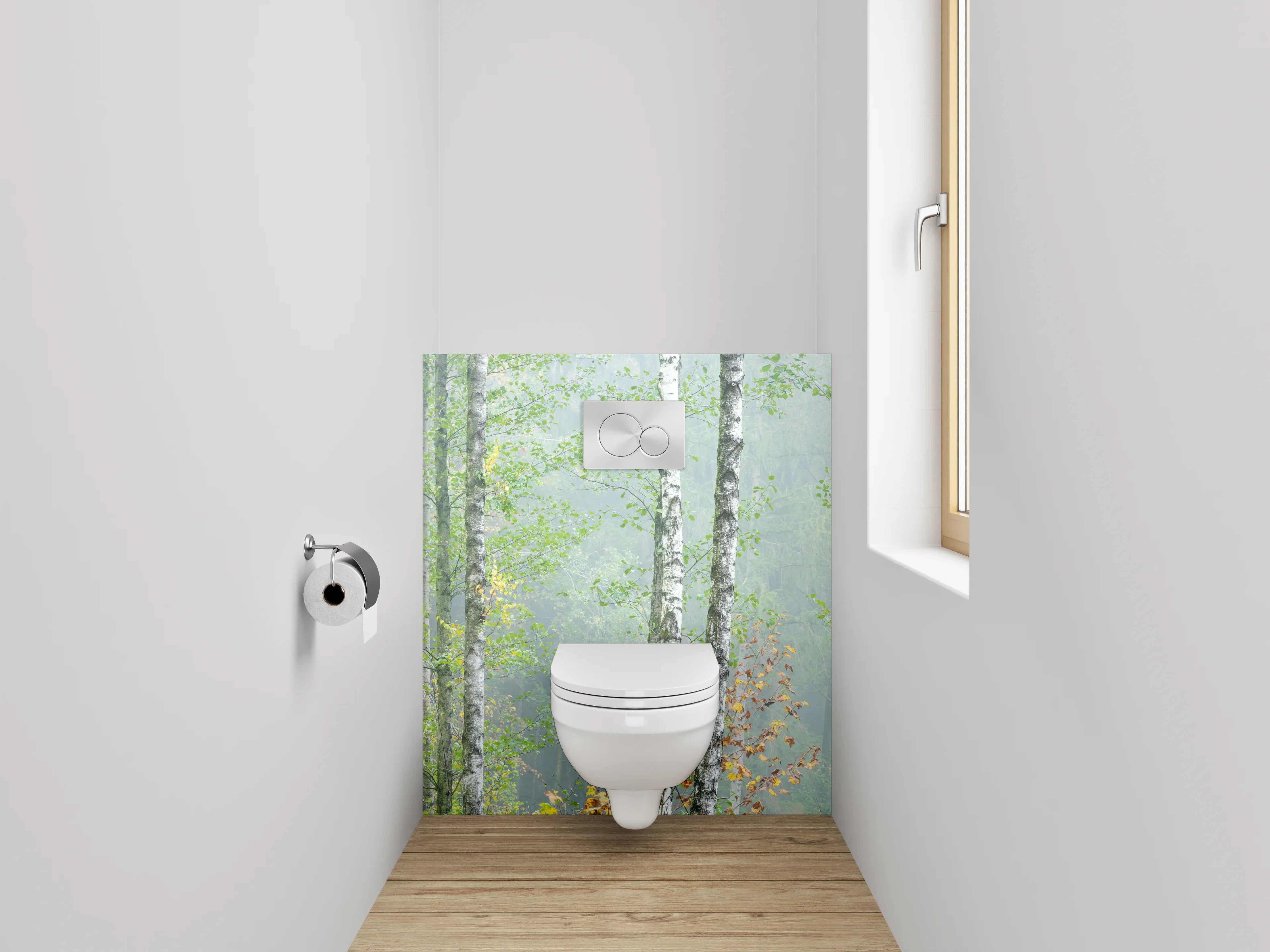 WC-Rückwand - Birkenwald im Nebel – Natur Pur