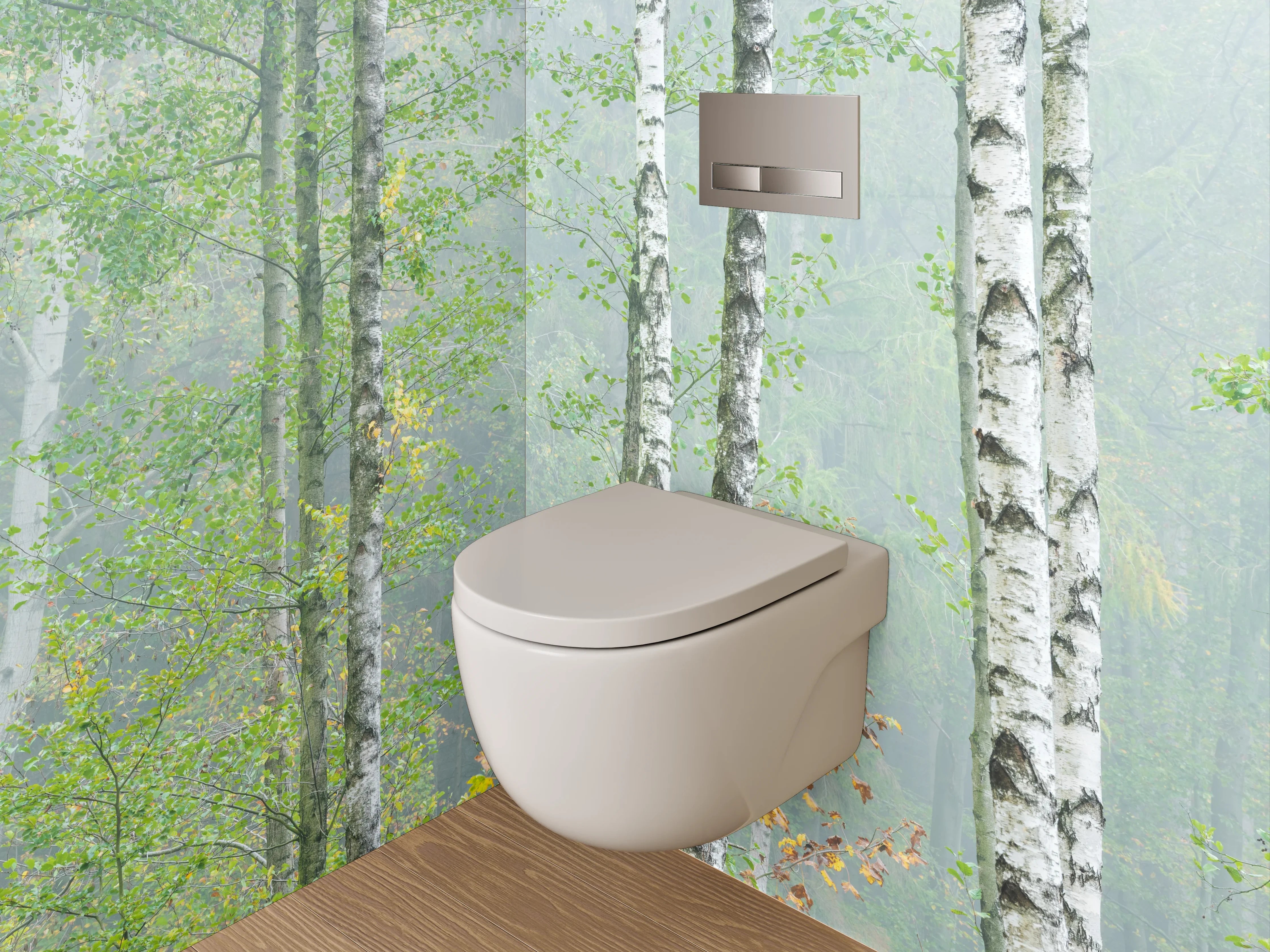 WC-Rückwand - Birkenwald im Nebel – Natur Pur