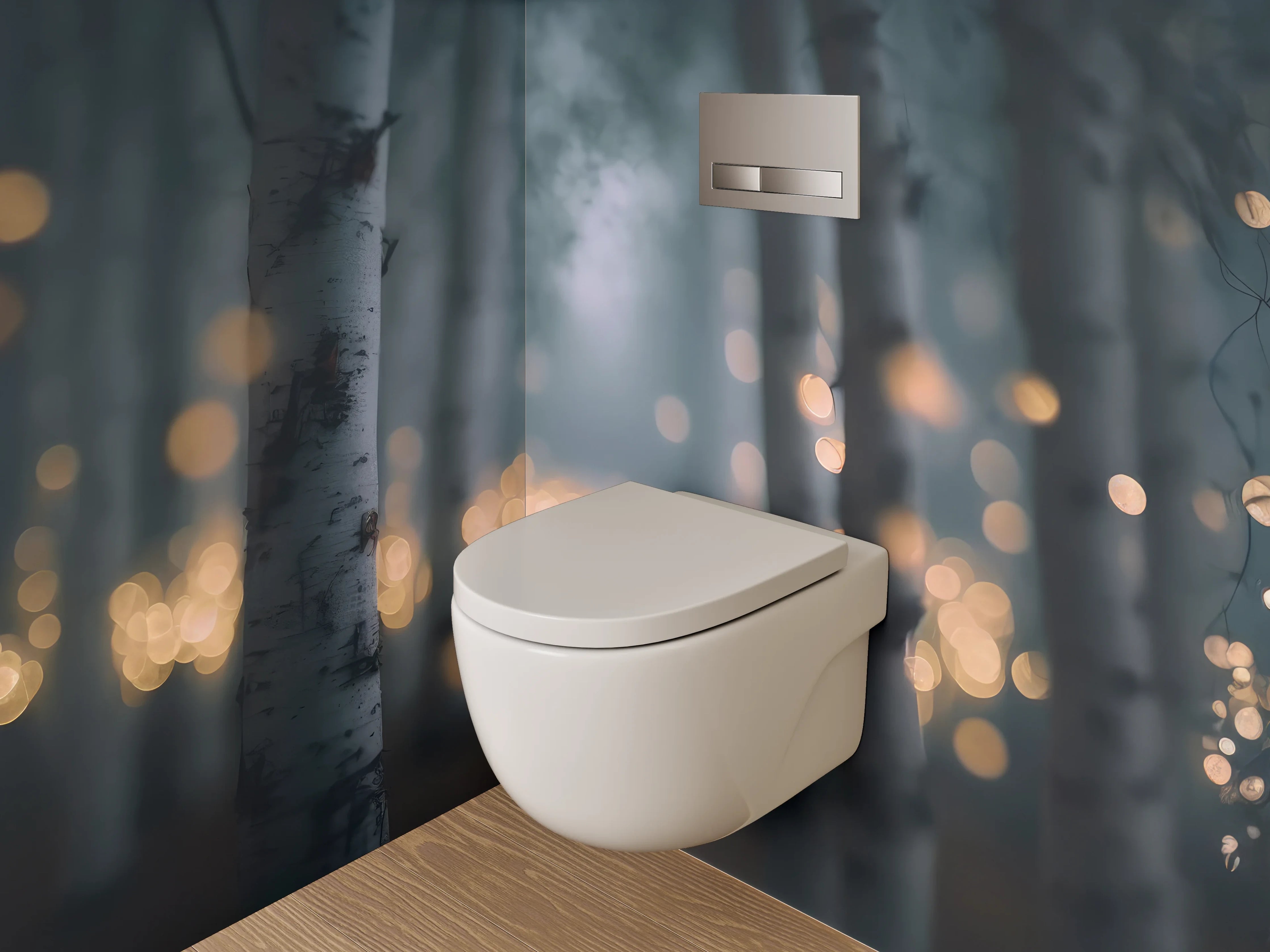 WC-Rückwand - Birkenwald mit Lichterglanz – Mystisch