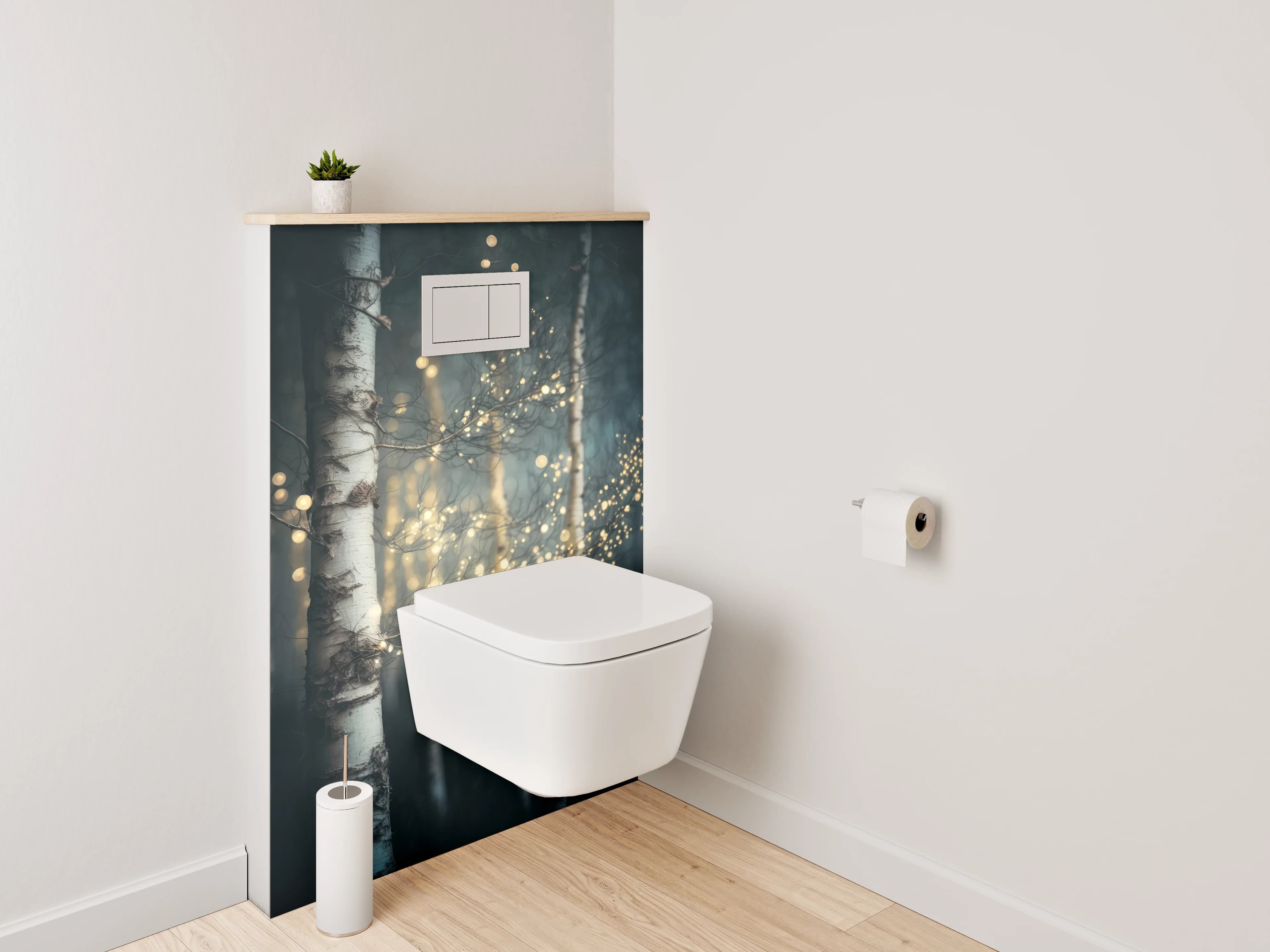 WC-Rückwand - Birkenwald mit Lichterzauber