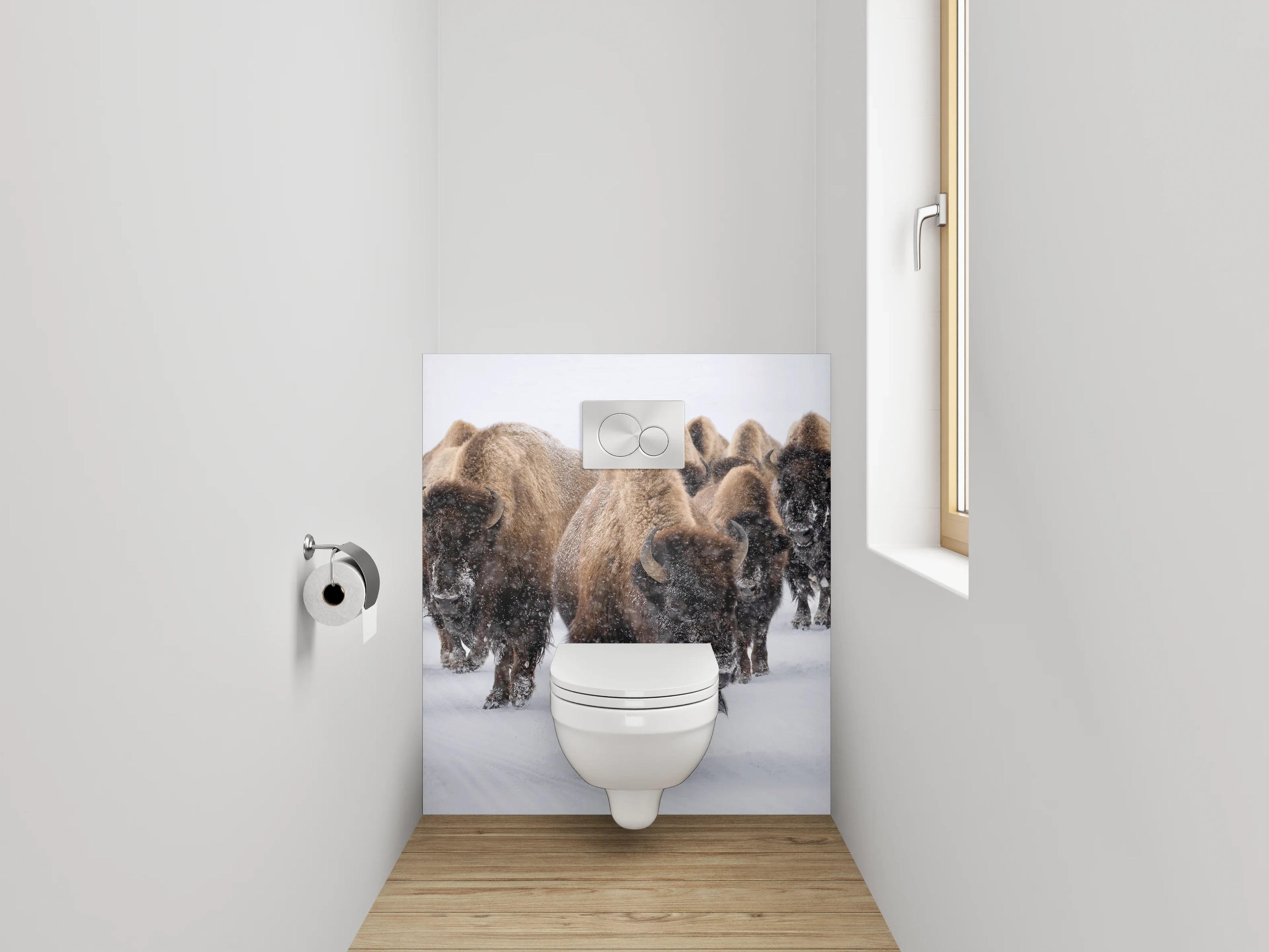 WC-Rückwand - Bisons im Schnee – Natur pur