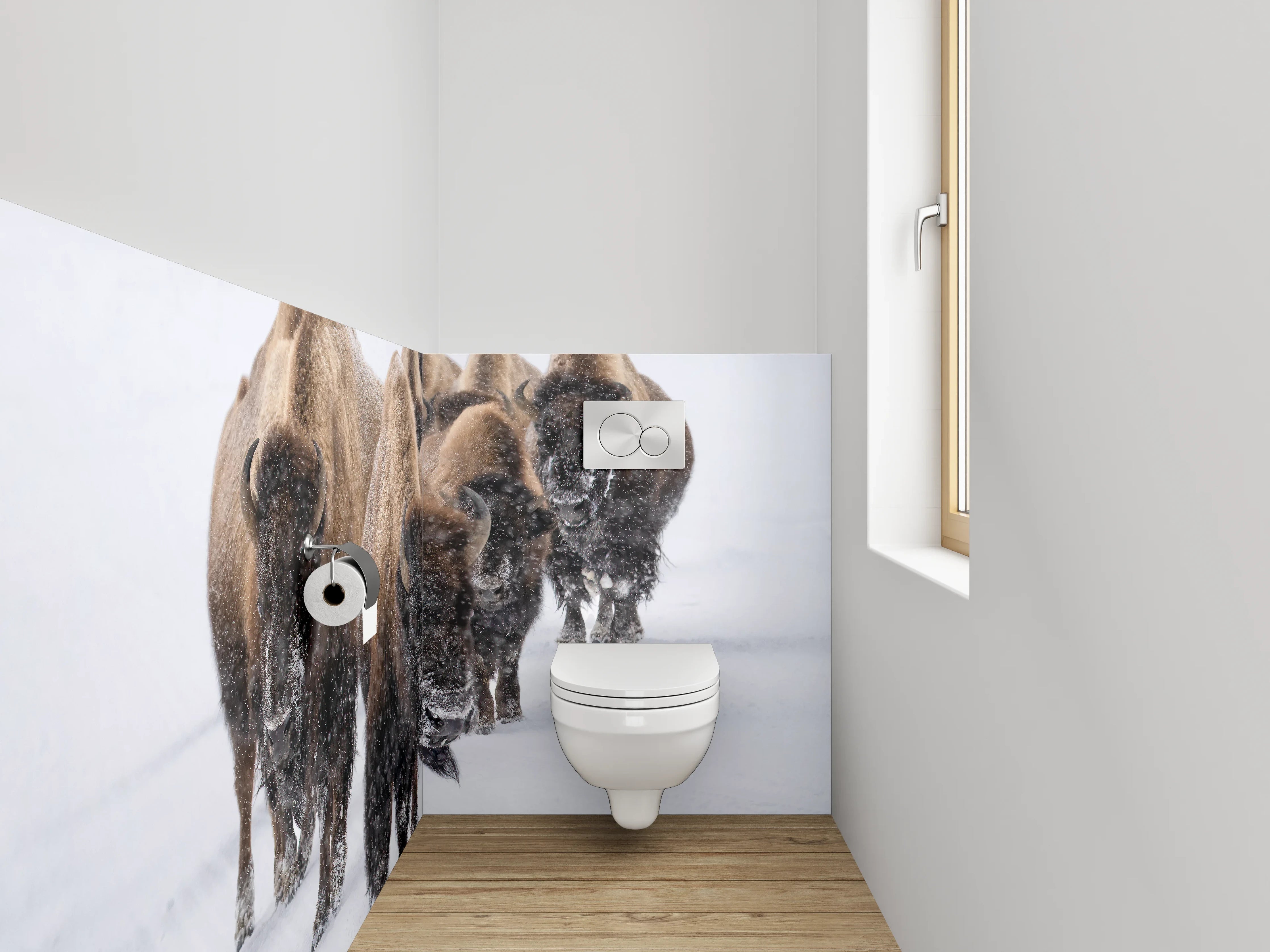 WC-Rückwand - Bisons im Schnee – Natur pur