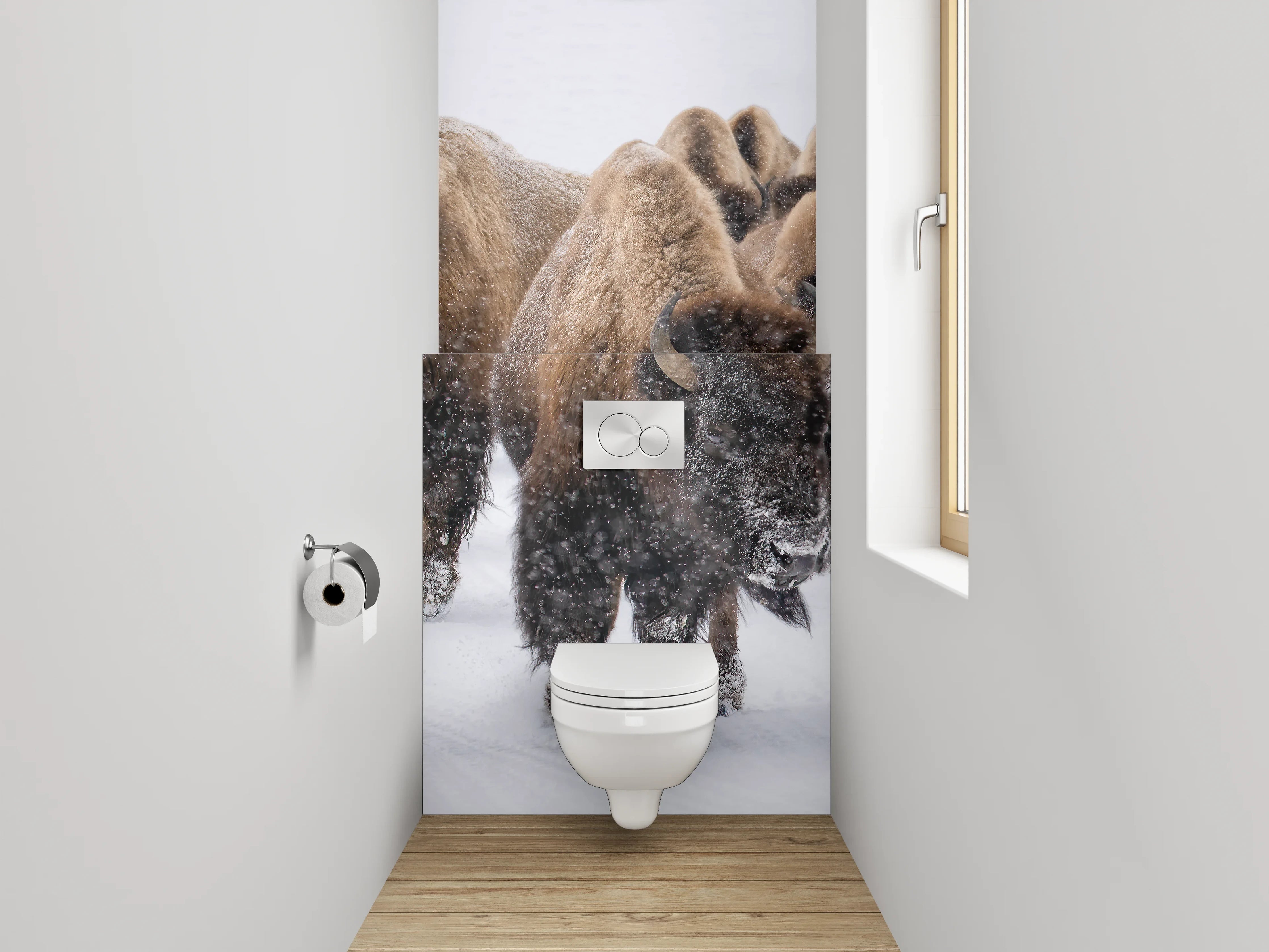 WC-Rückwand - Bisons im Schnee – Natur pur