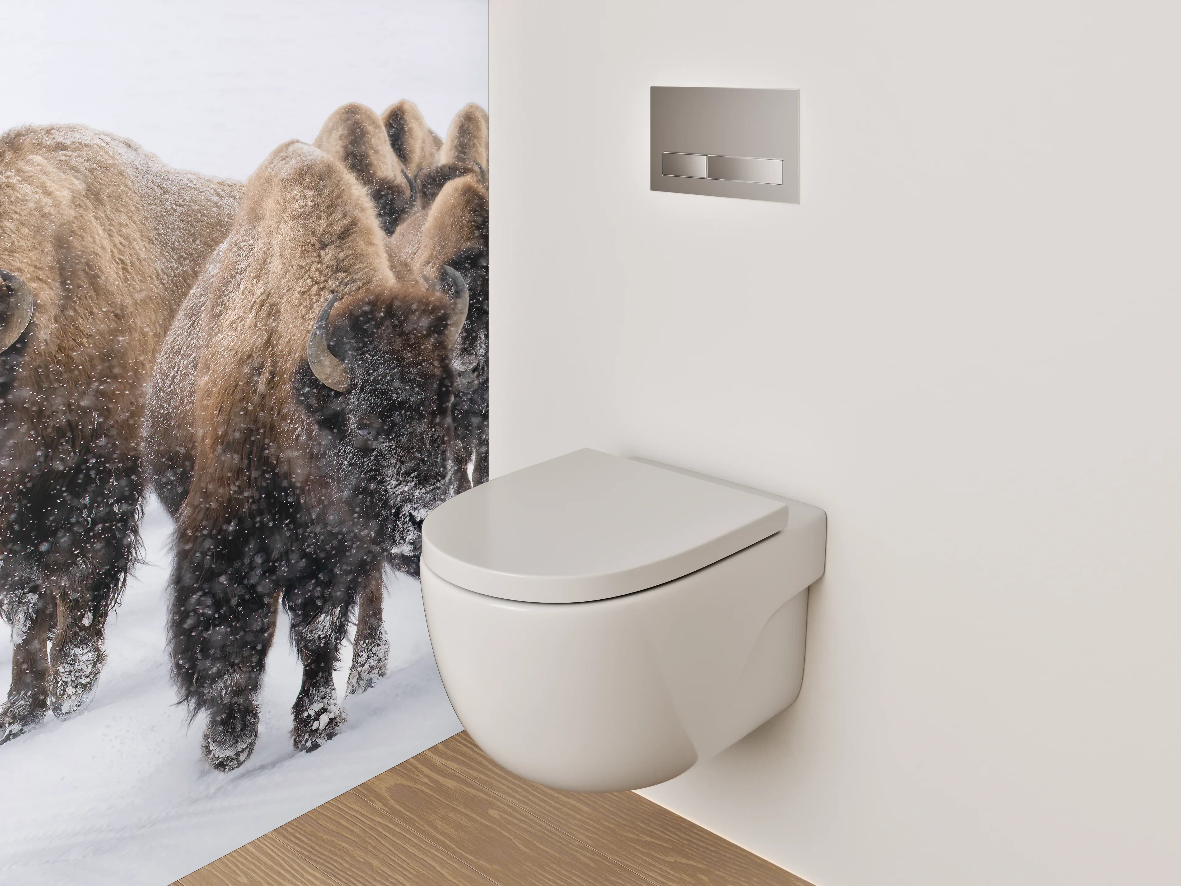 WC-Rückwand - Bisons im Schnee – Natur pur