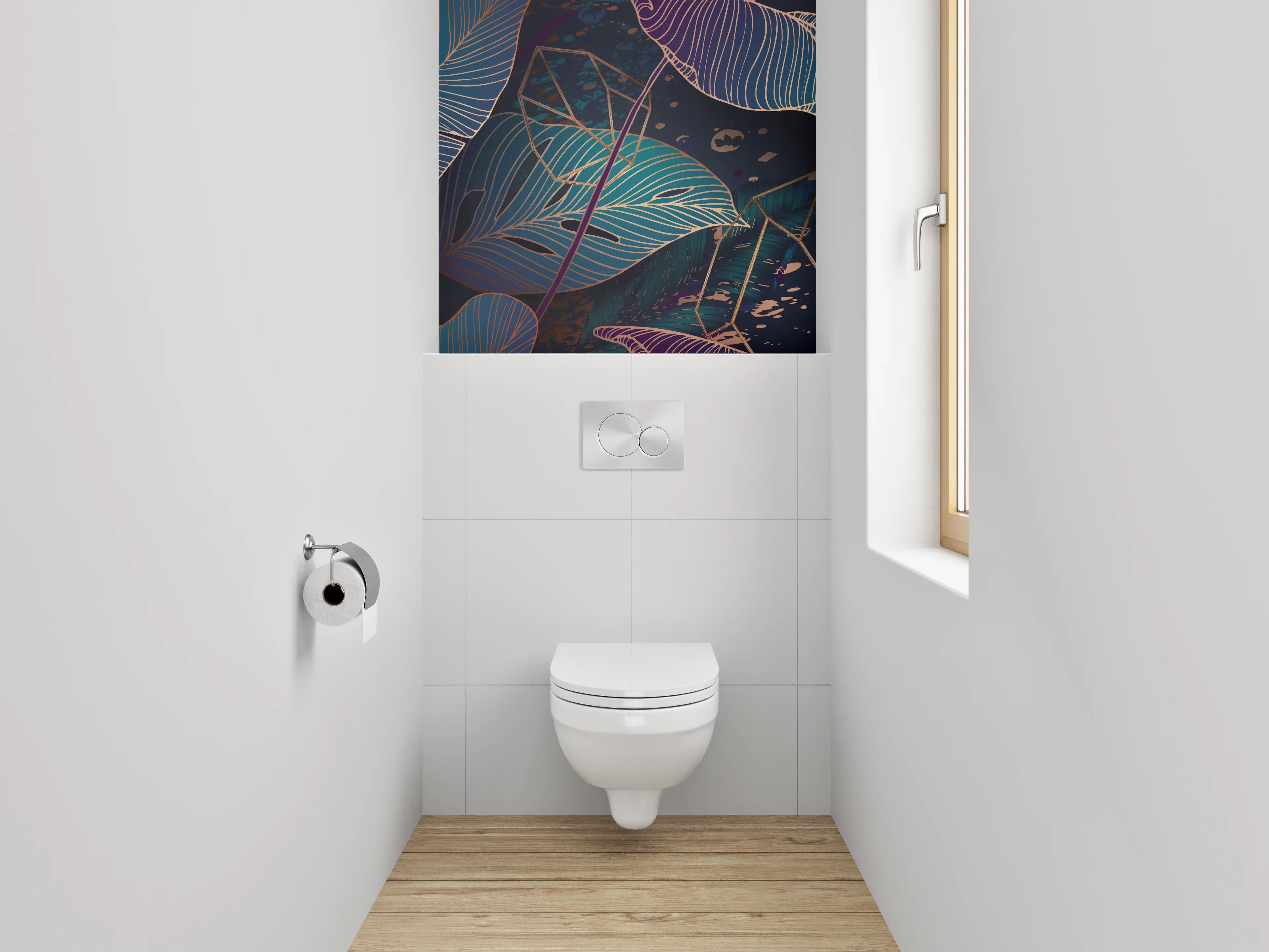 WC-Rückwand - Blätter Lineart Dschungelmotiv Blau Lila