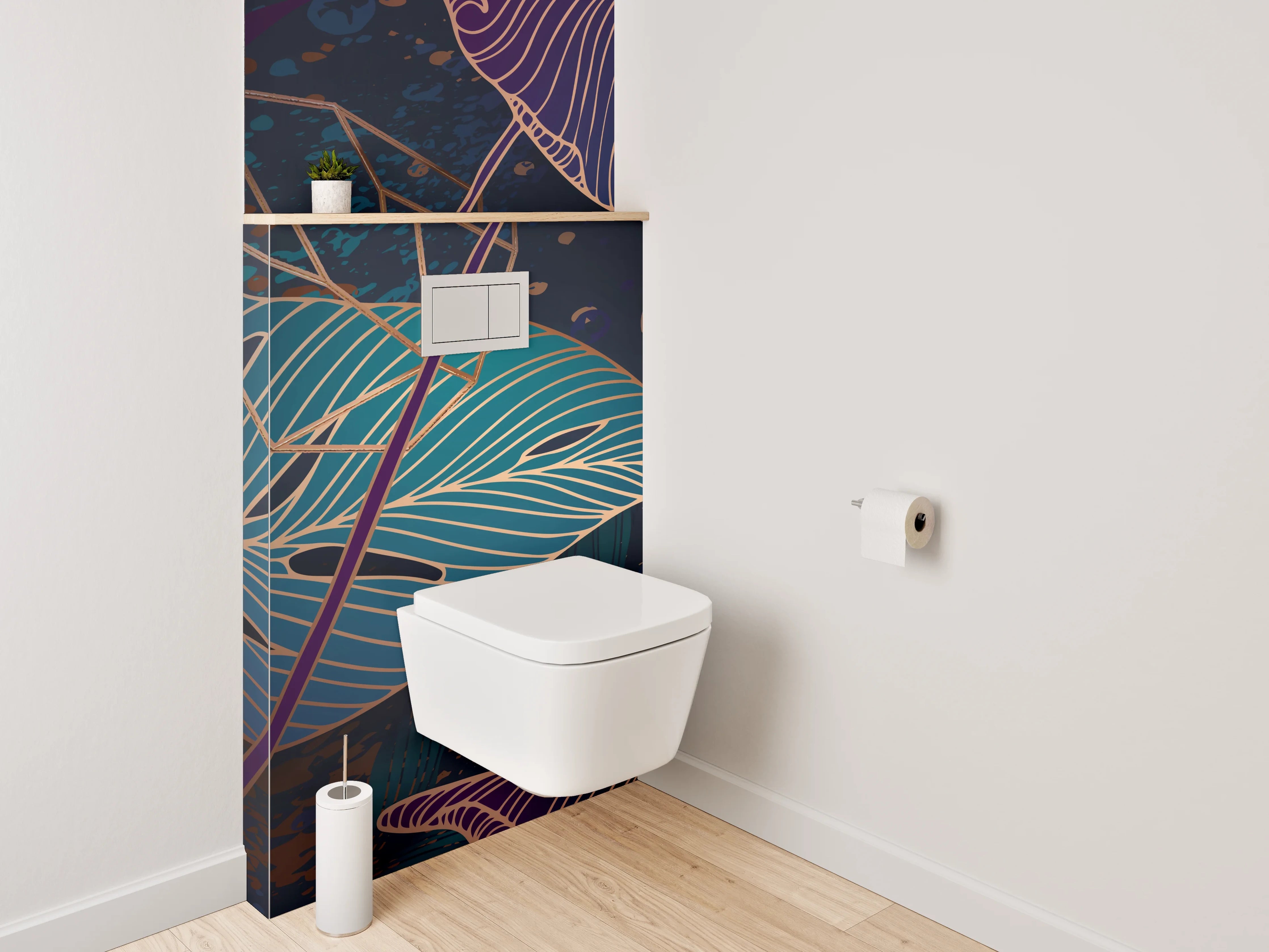 WC-Rückwand - Blätter Lineart Dschungelmotiv Blau Lila