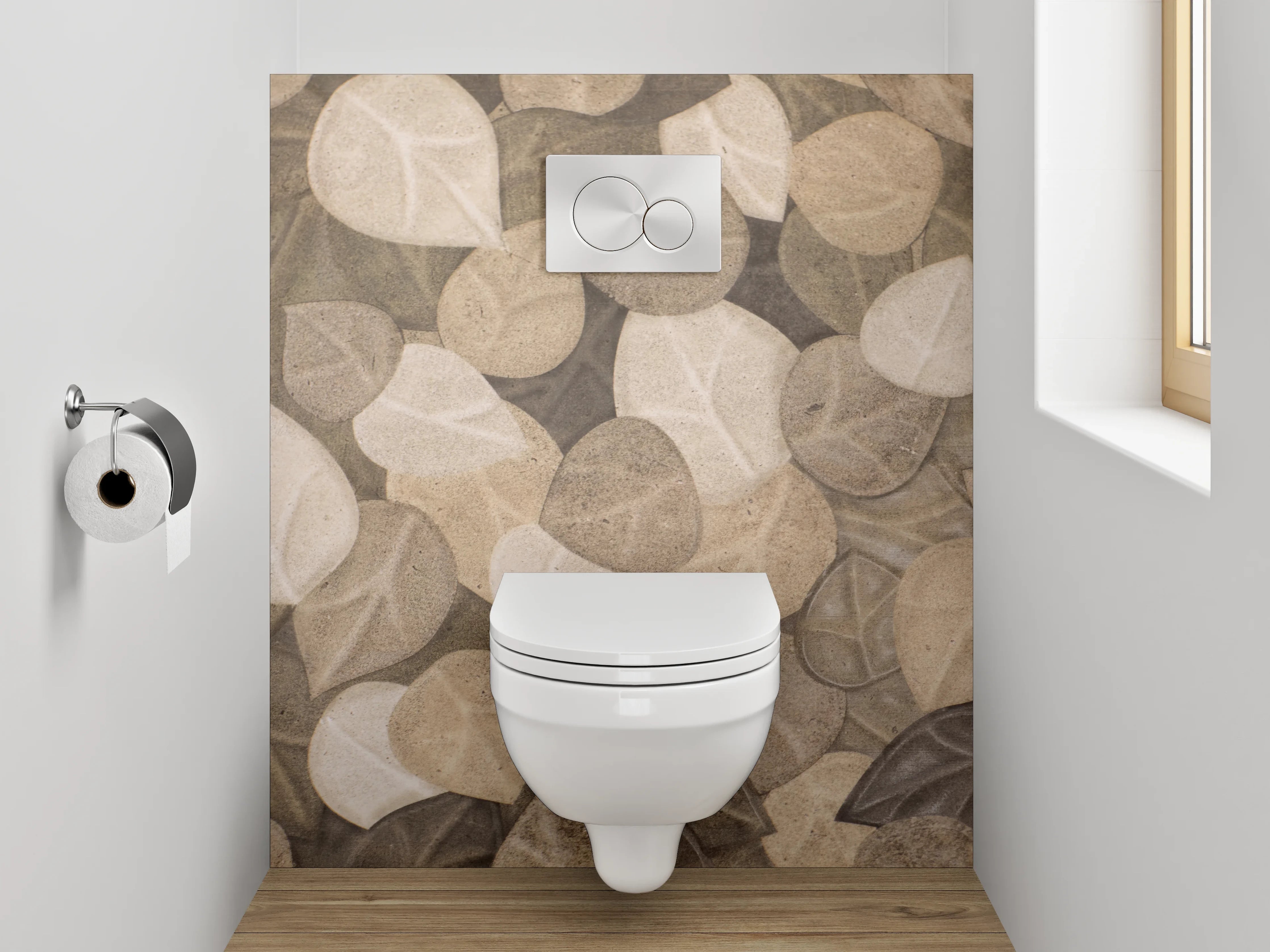 WC-Rückwand - Blätter Mosaik Naturtöne