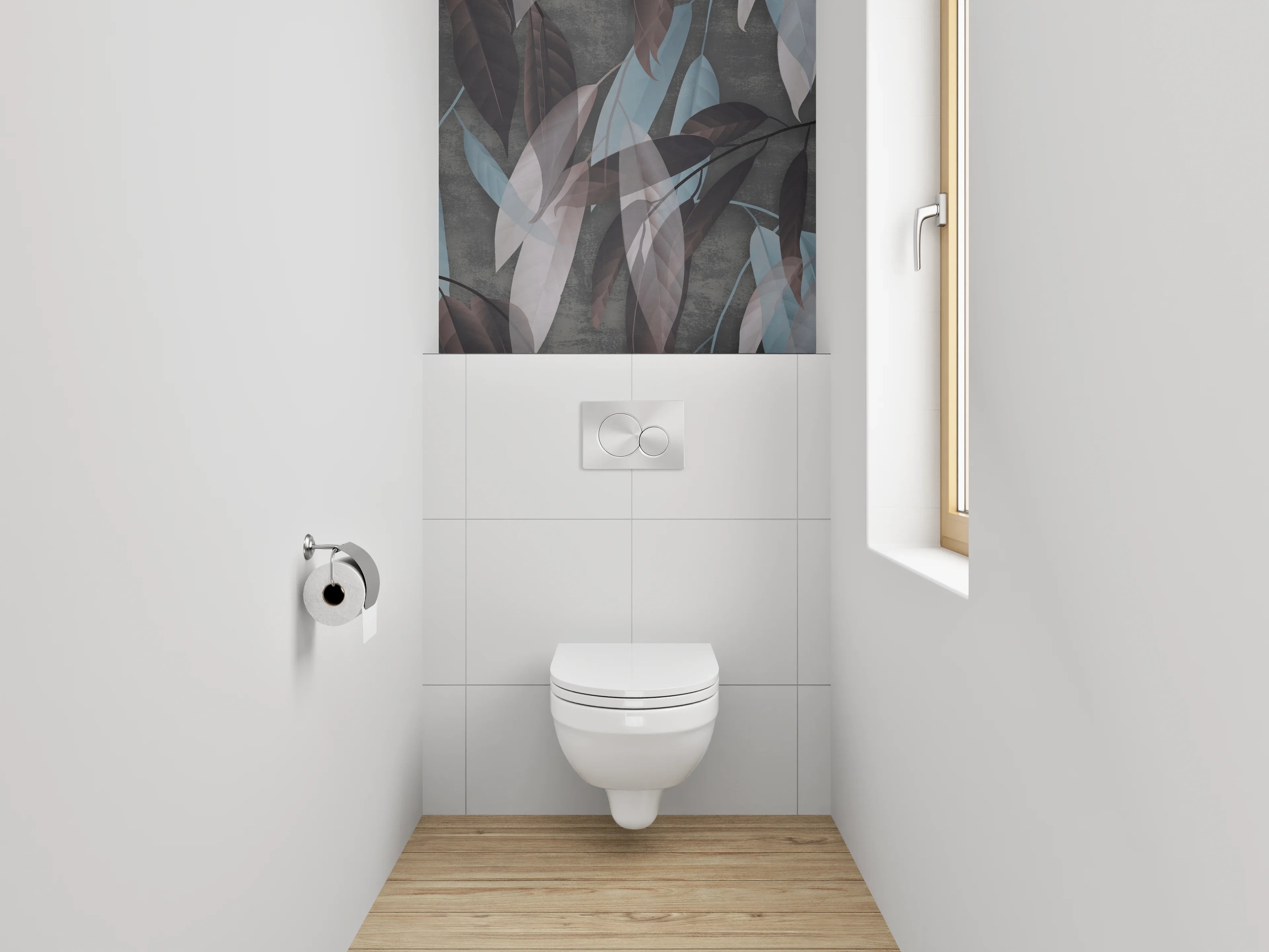 WC-Rückwand - Blätter-Muster in Braun und Blau