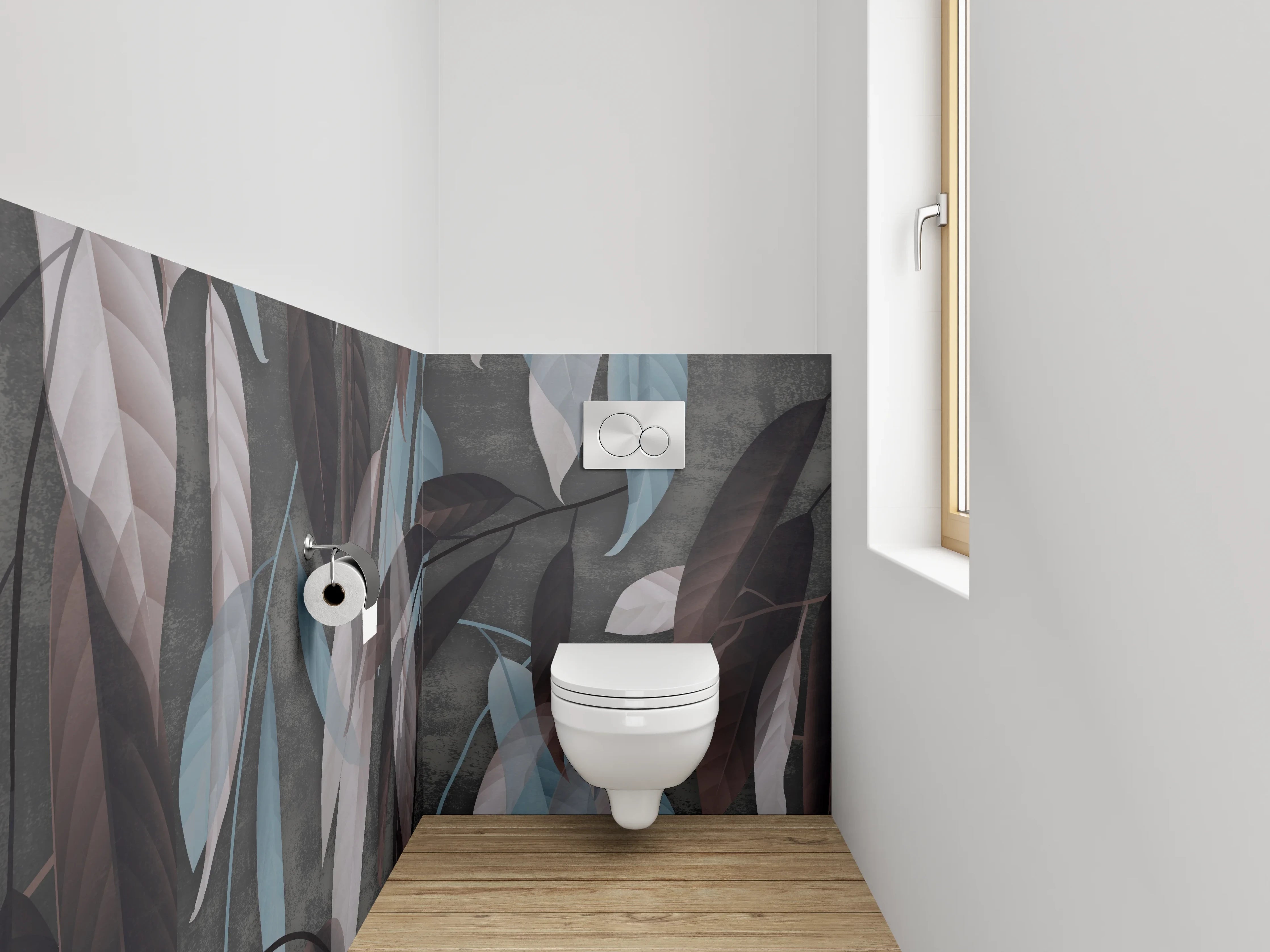 WC-Rückwand - Blätter-Muster in Braun und Blau