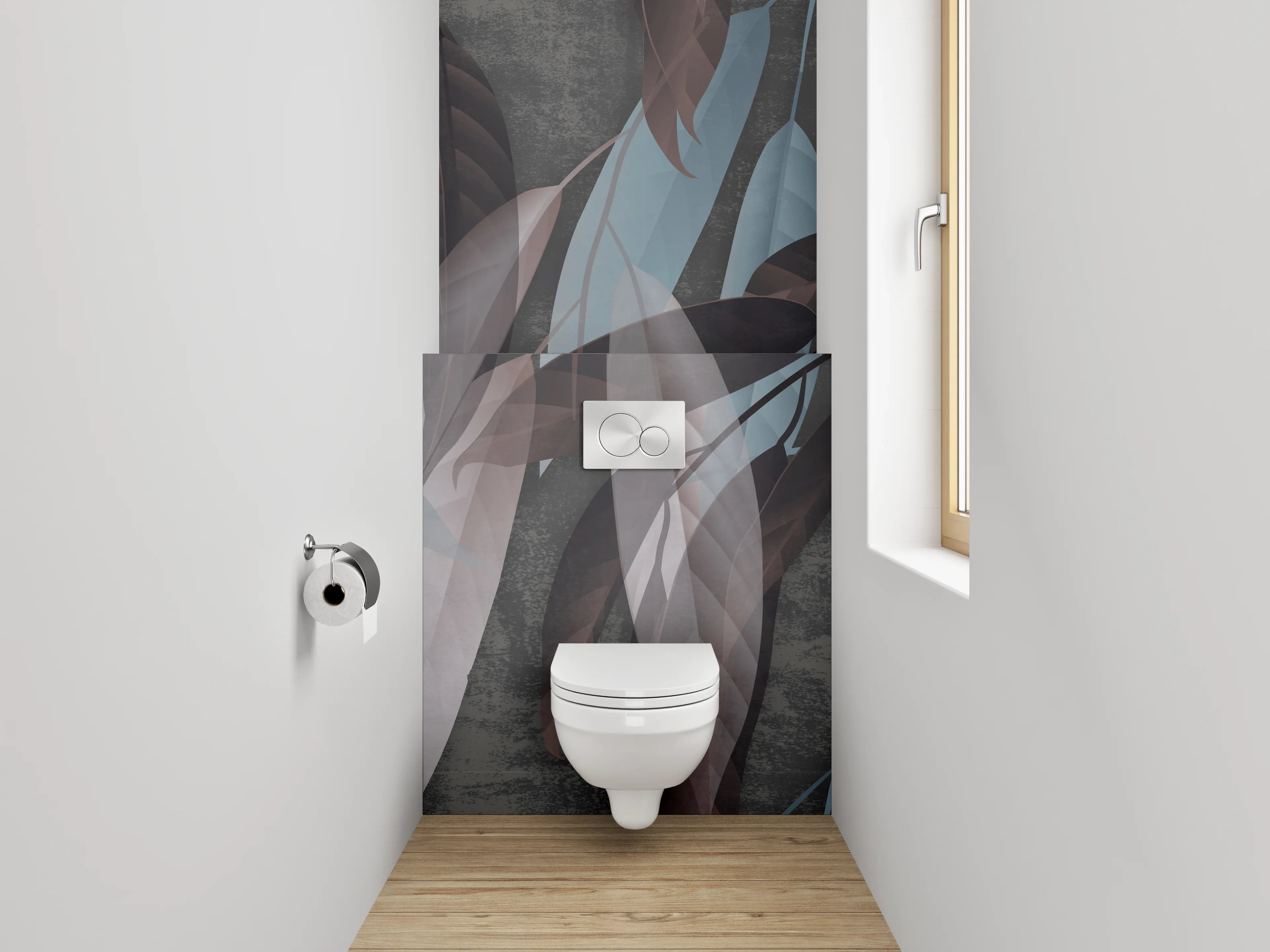 WC-Rückwand - Blätter-Muster in Braun und Blau