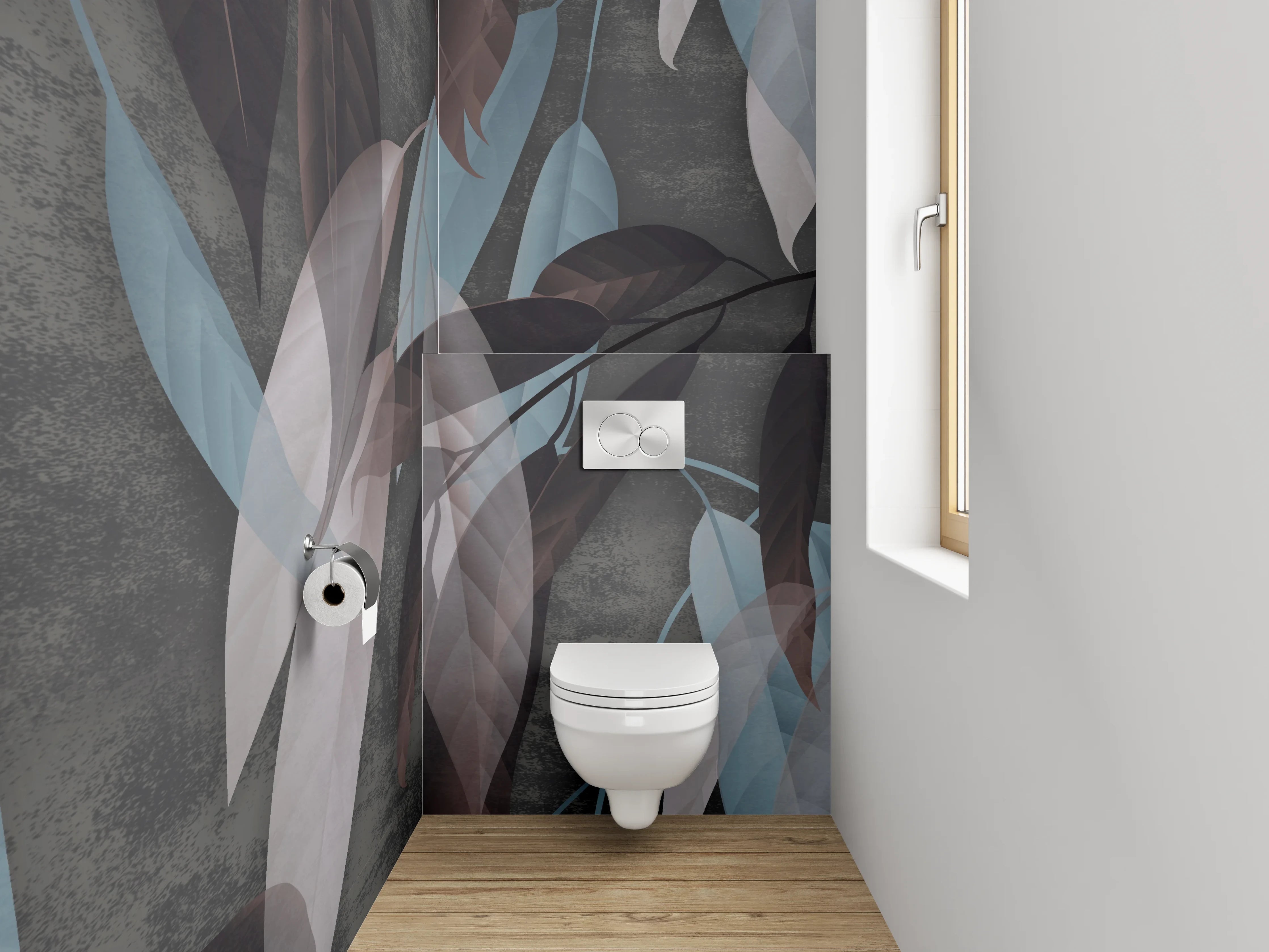 WC-Rückwand - Blätter-Muster in Braun und Blau