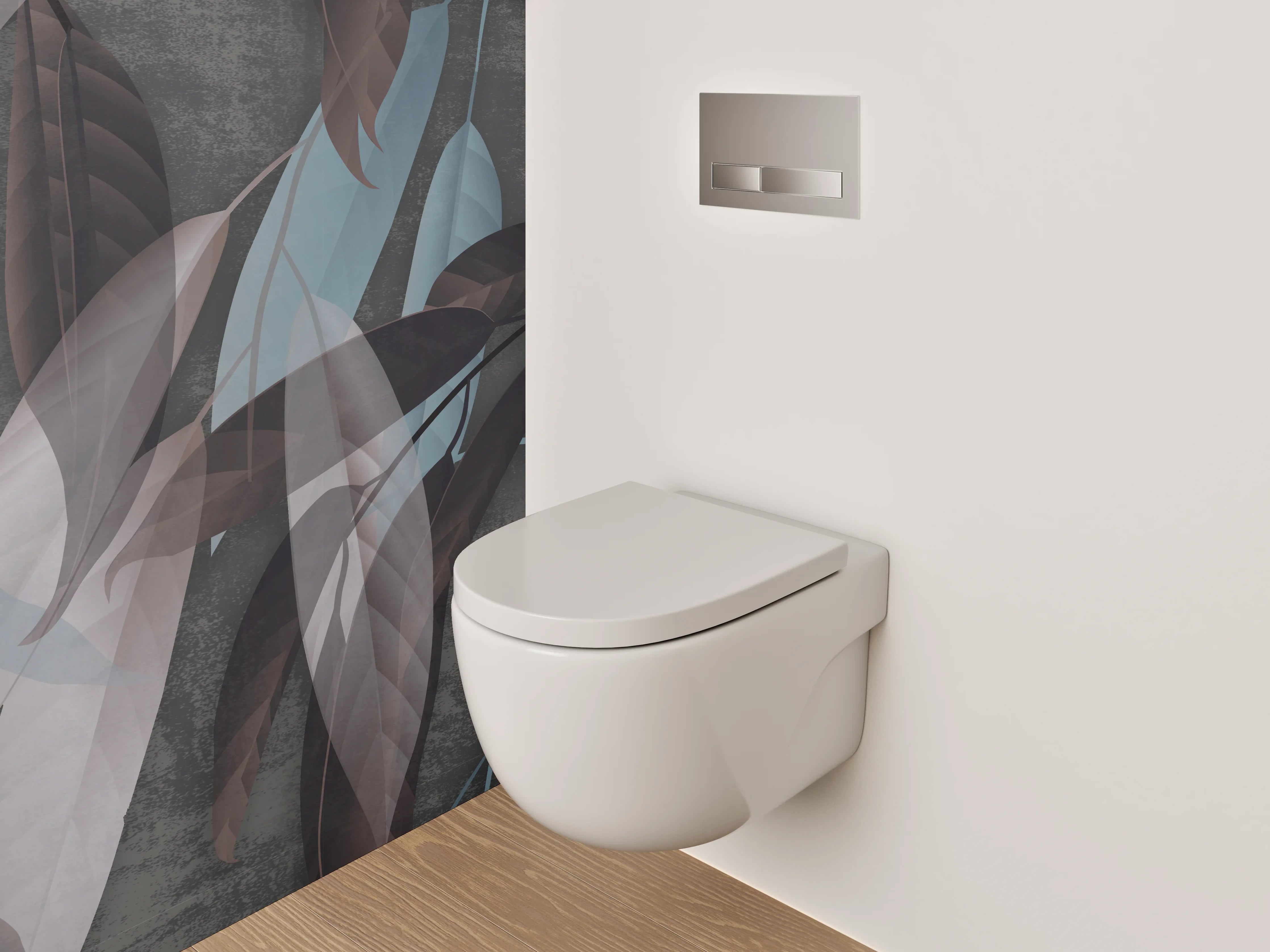 WC-Rückwand - Blätter-Muster in Braun und Blau
