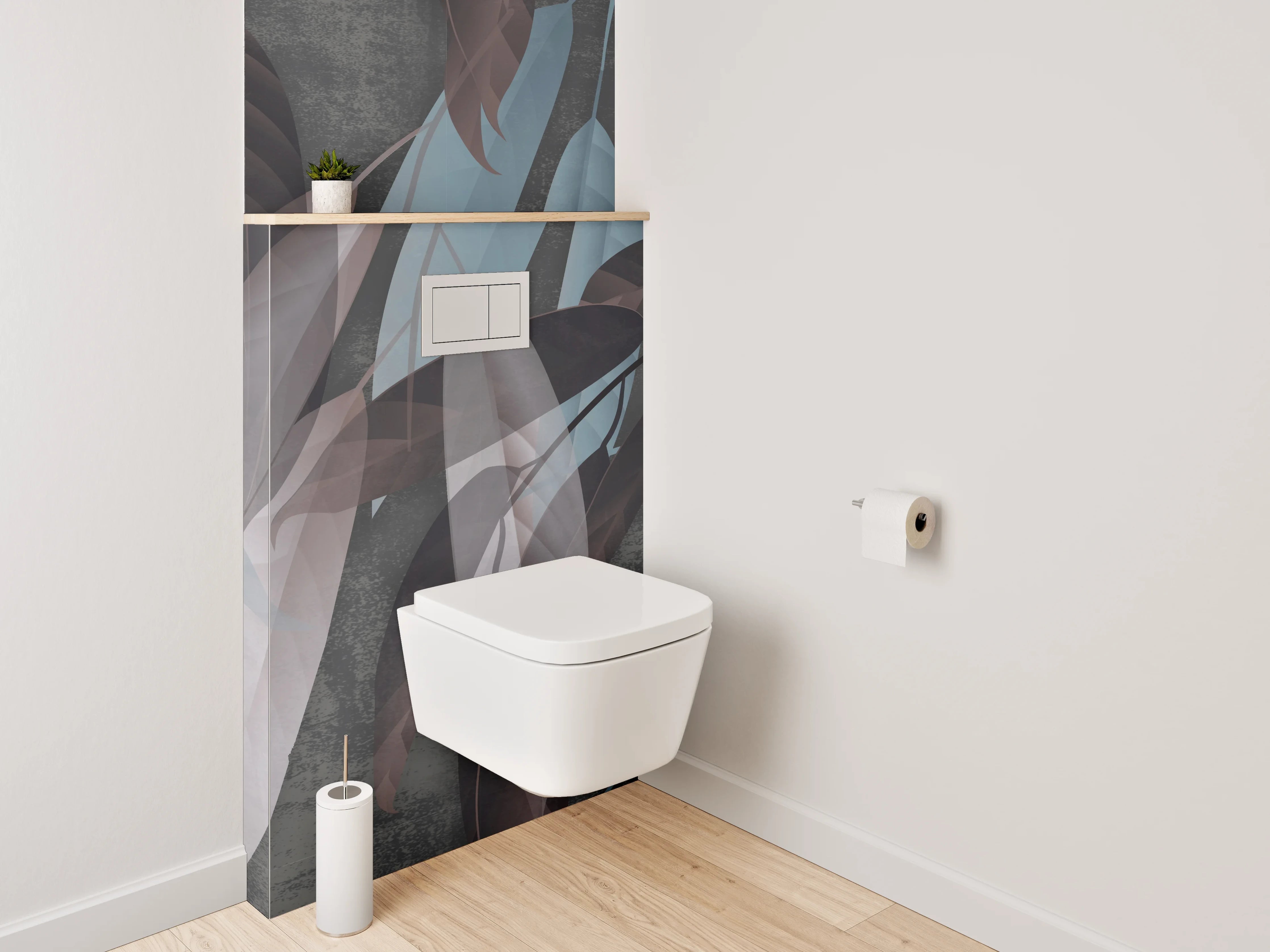 WC-Rückwand - Blätter-Muster in Braun und Blau