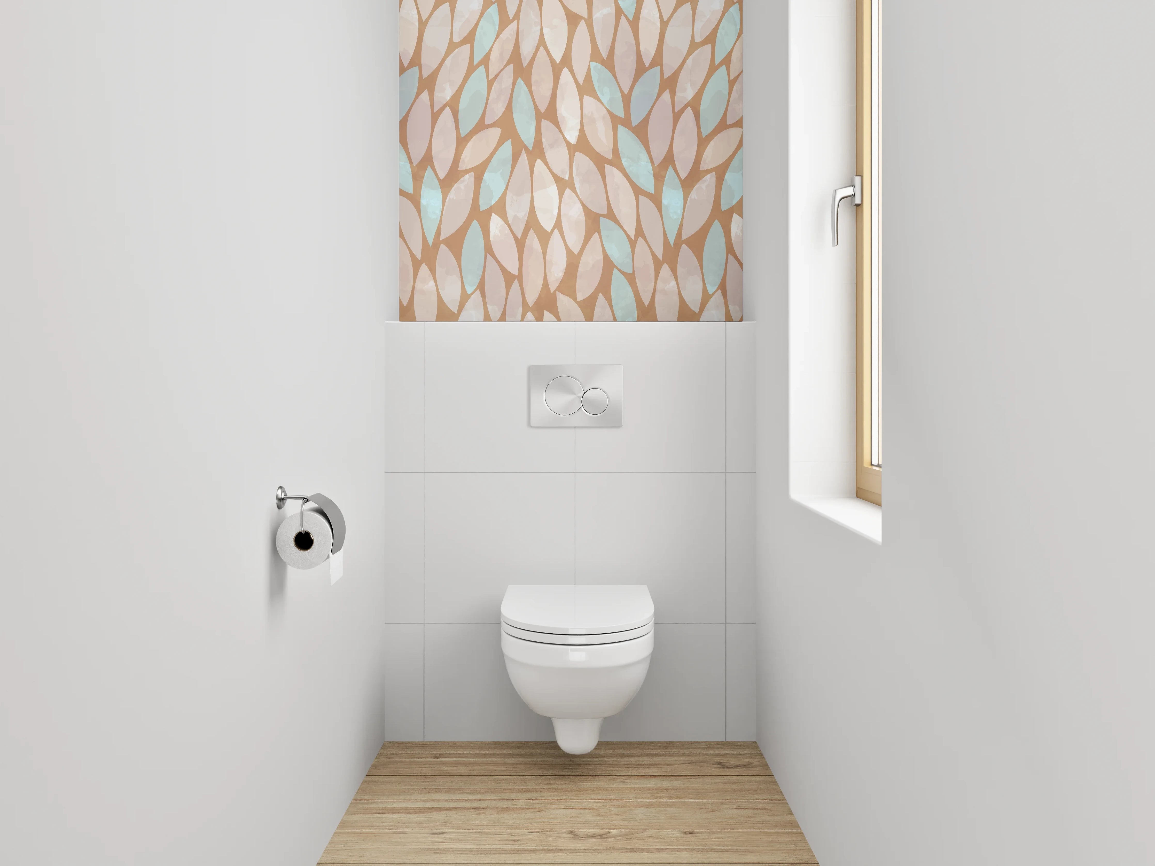 WC-Rückwand - Blättermuster Braun Türkis Beige Modern