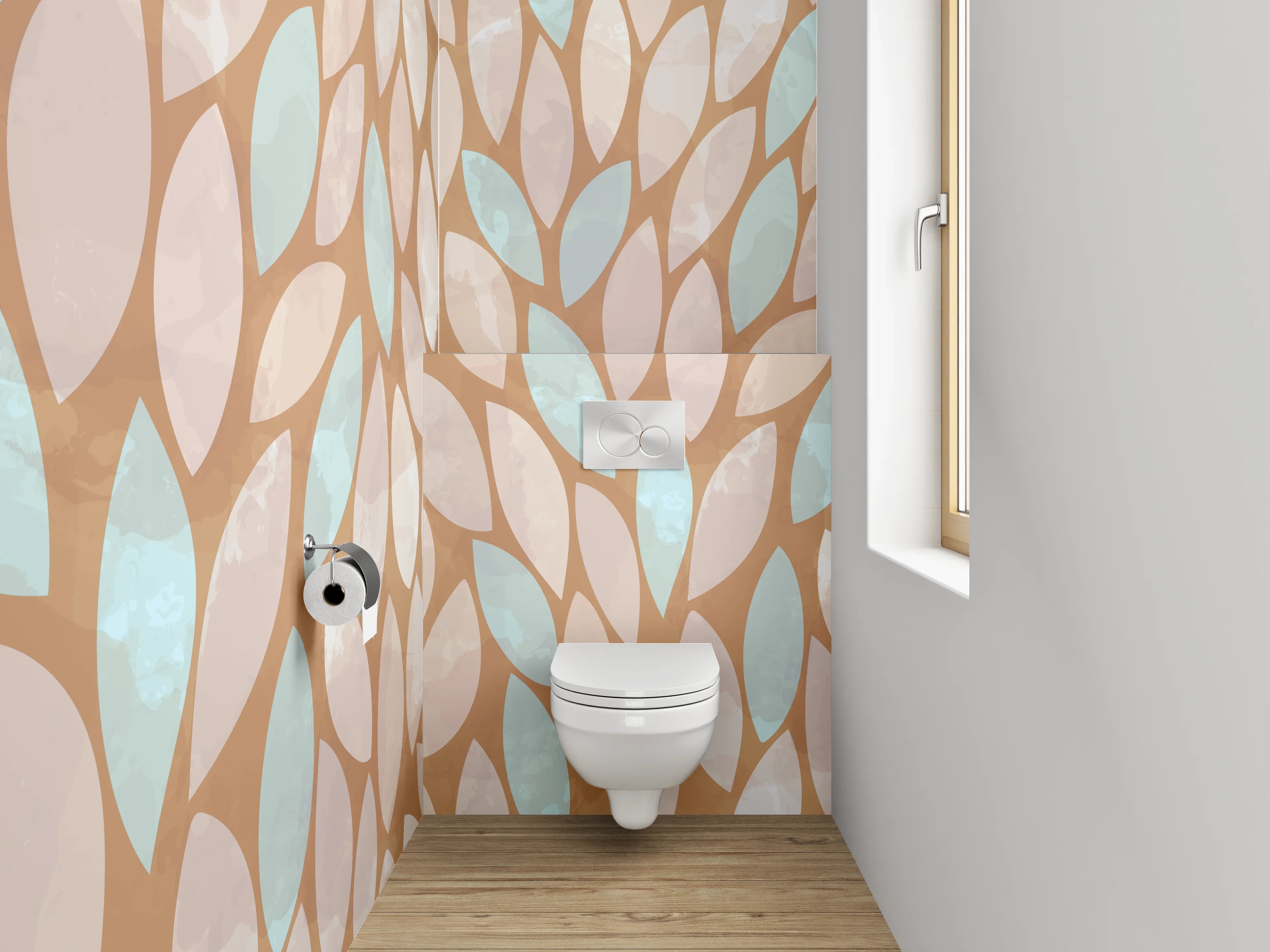 WC-Rückwand - Blättermuster Braun Türkis Beige Modern