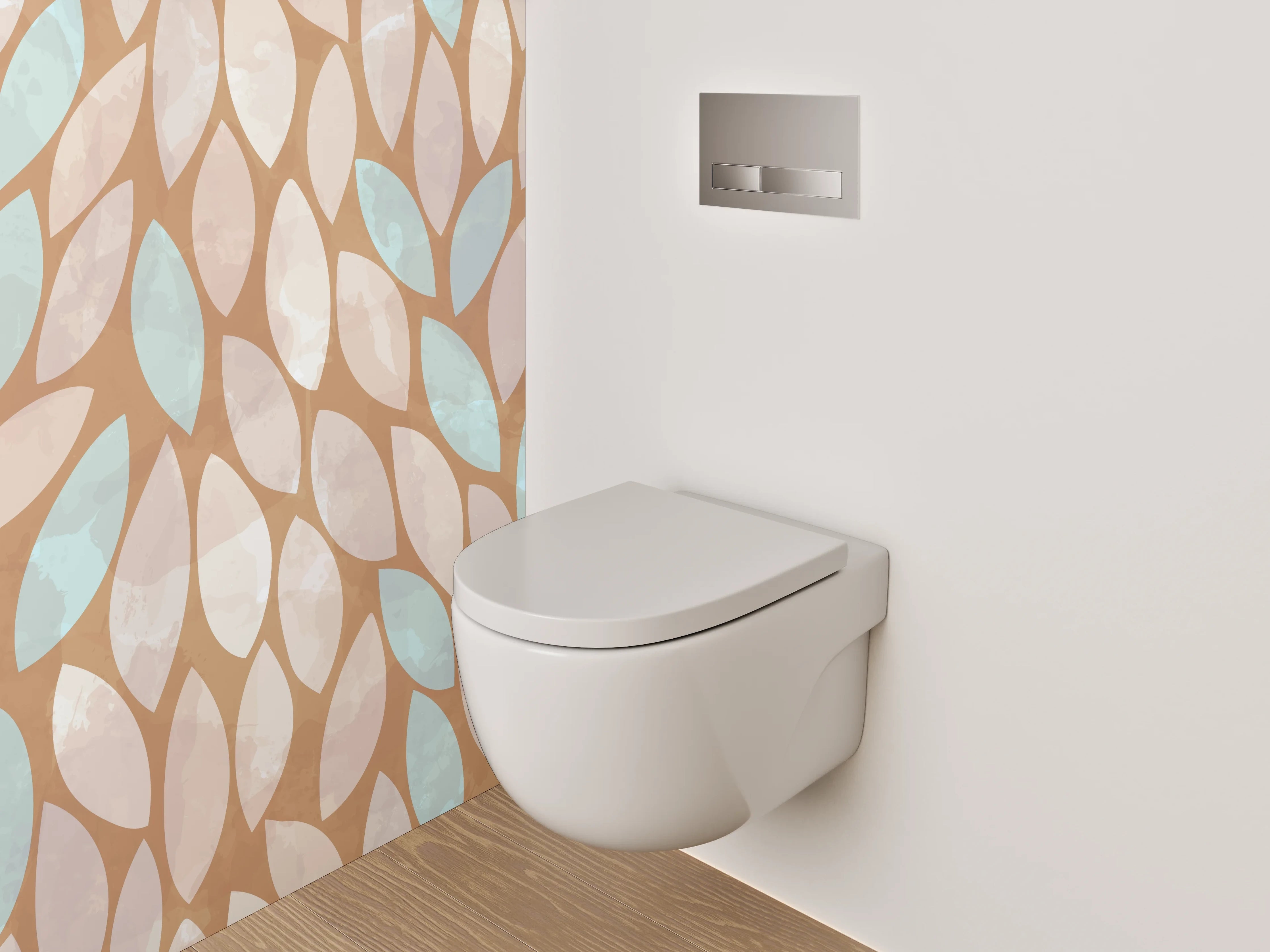 WC-Rückwand - Blättermuster Braun Türkis Beige Modern