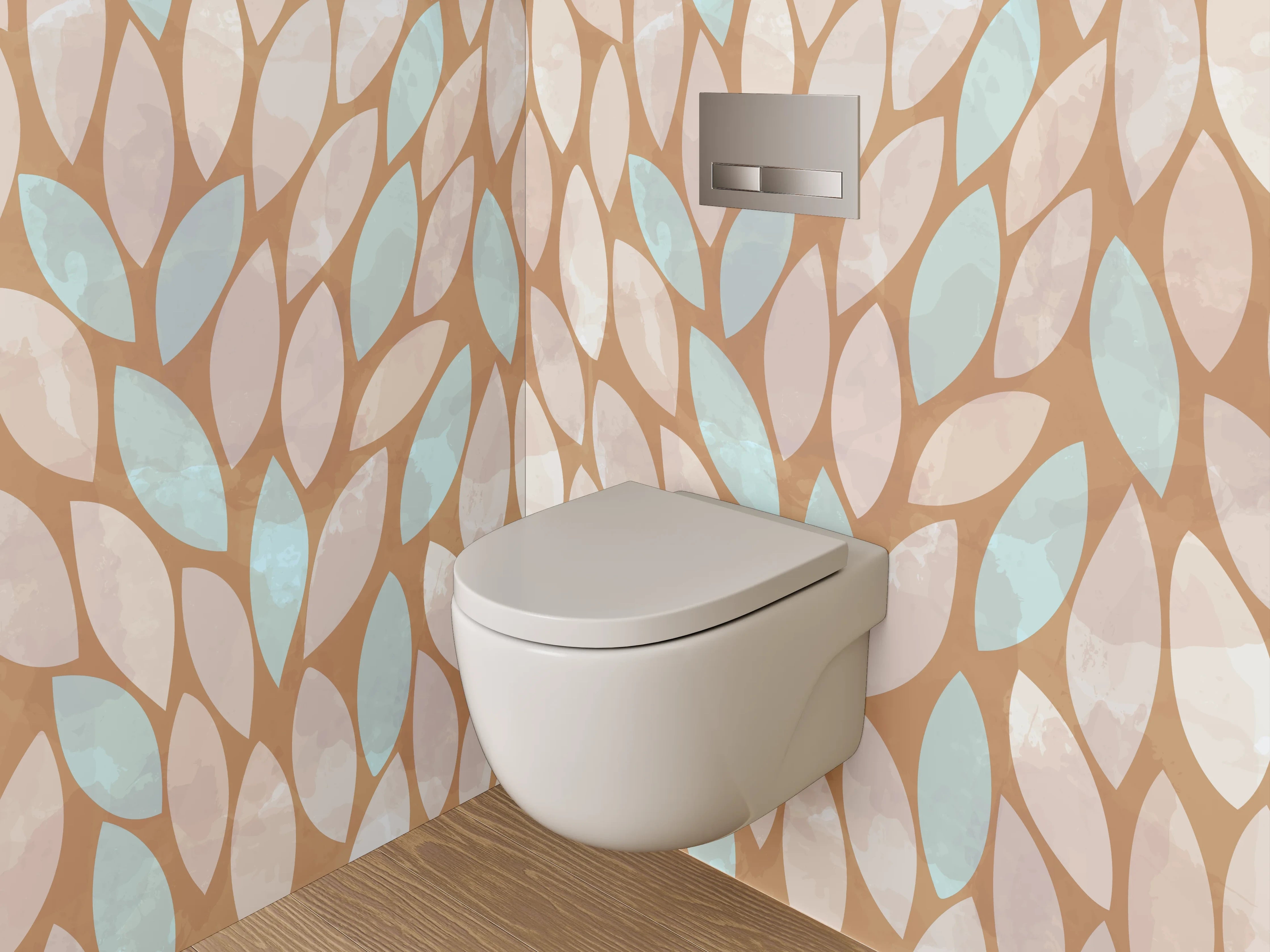 WC-Rückwand - Blättermuster Braun Türkis Beige Modern