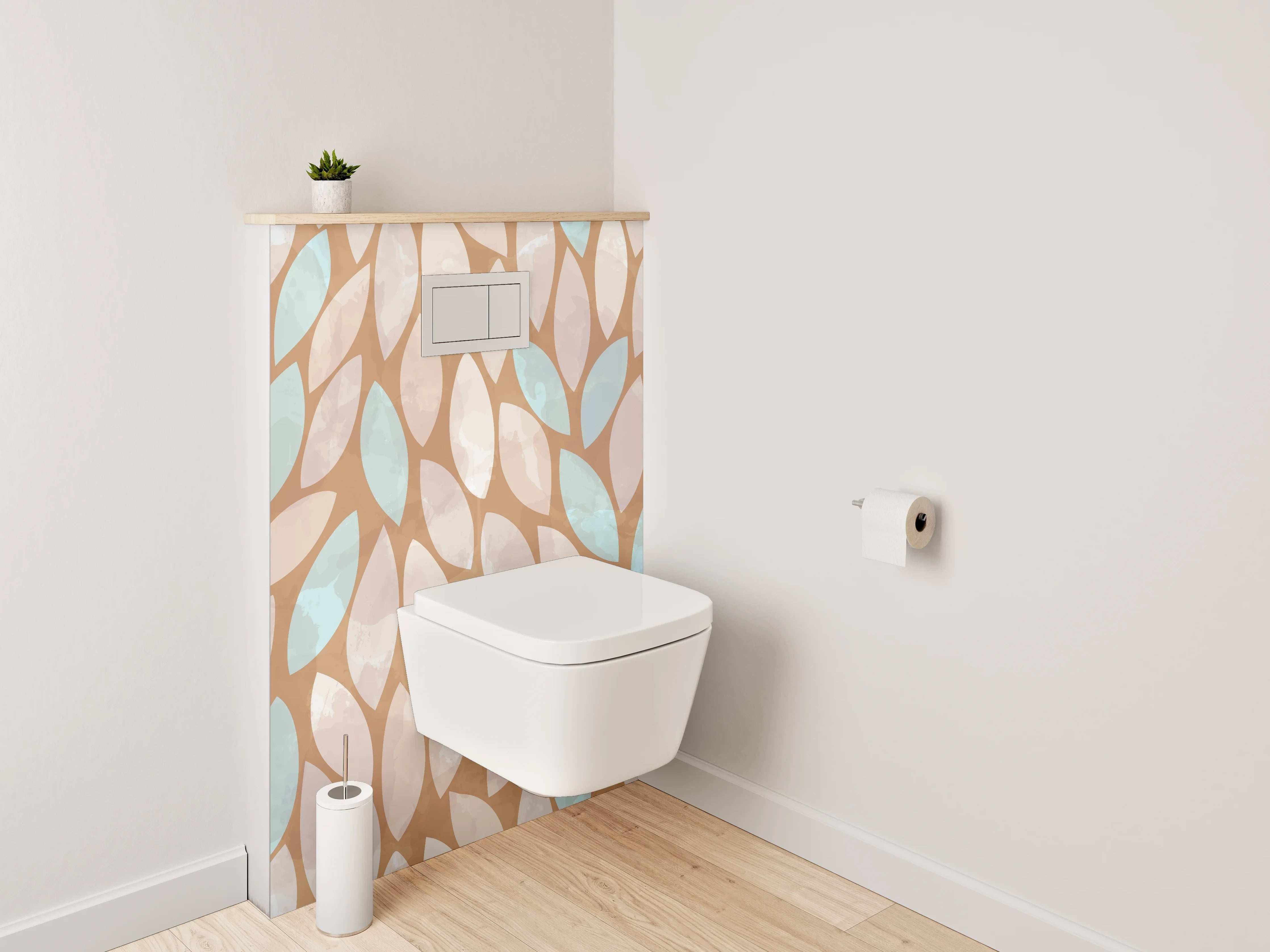 WC-Rückwand - Blättermuster Braun Türkis Beige Modern