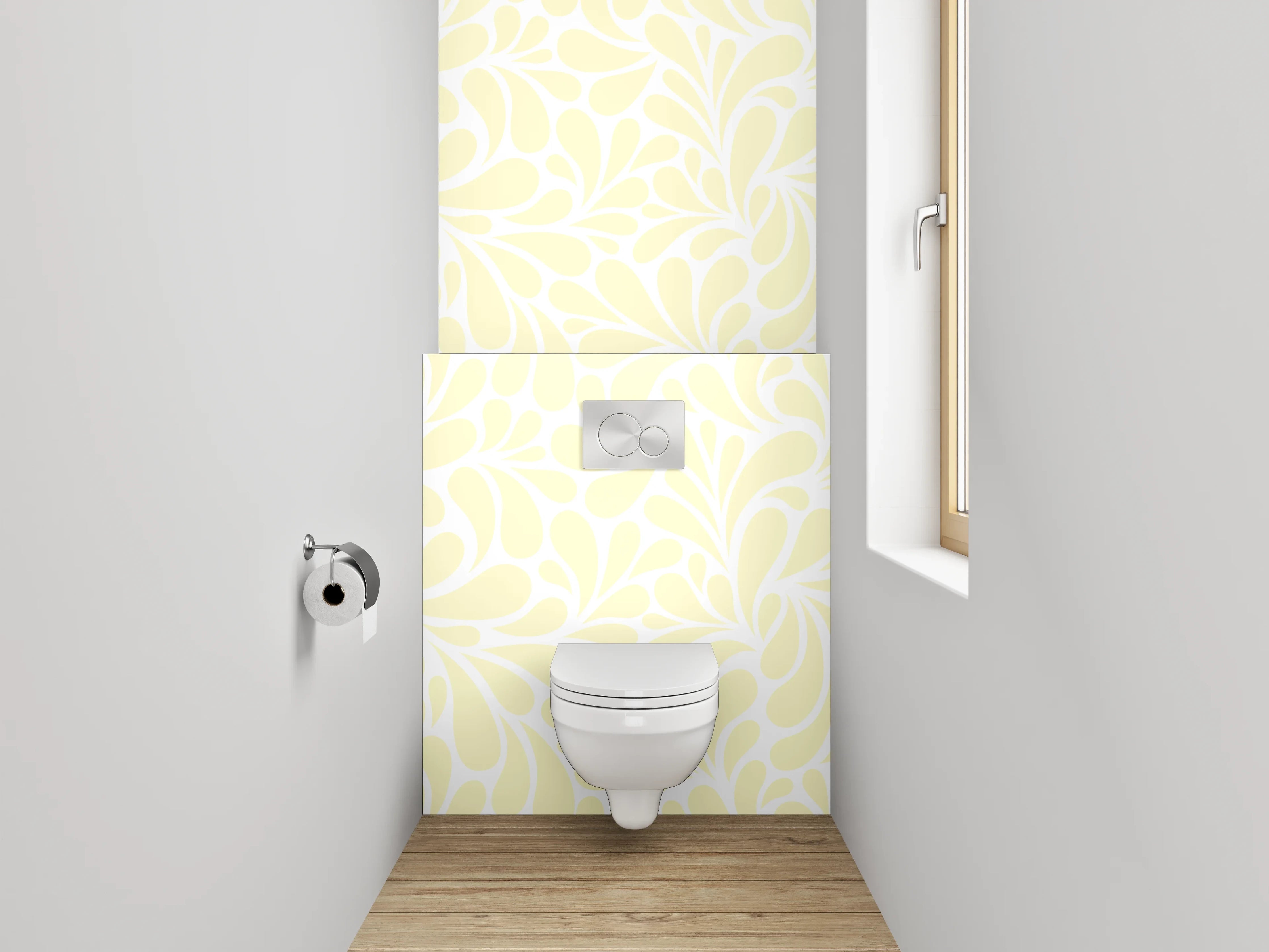 WC-Rückwand - Blassgelbes florales Ornamentmuster