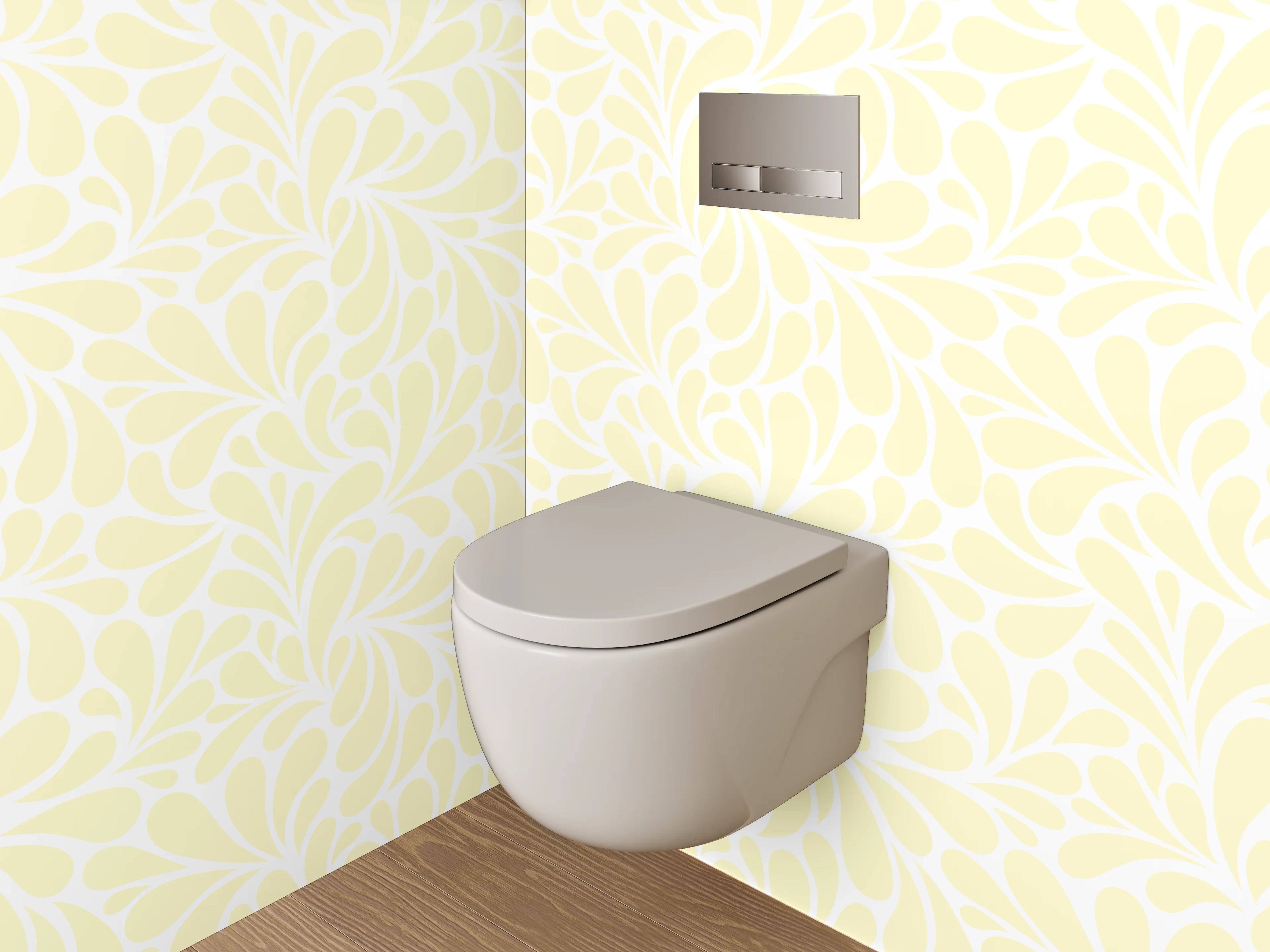 WC-Rückwand - Blassgelbes florales Ornamentmuster