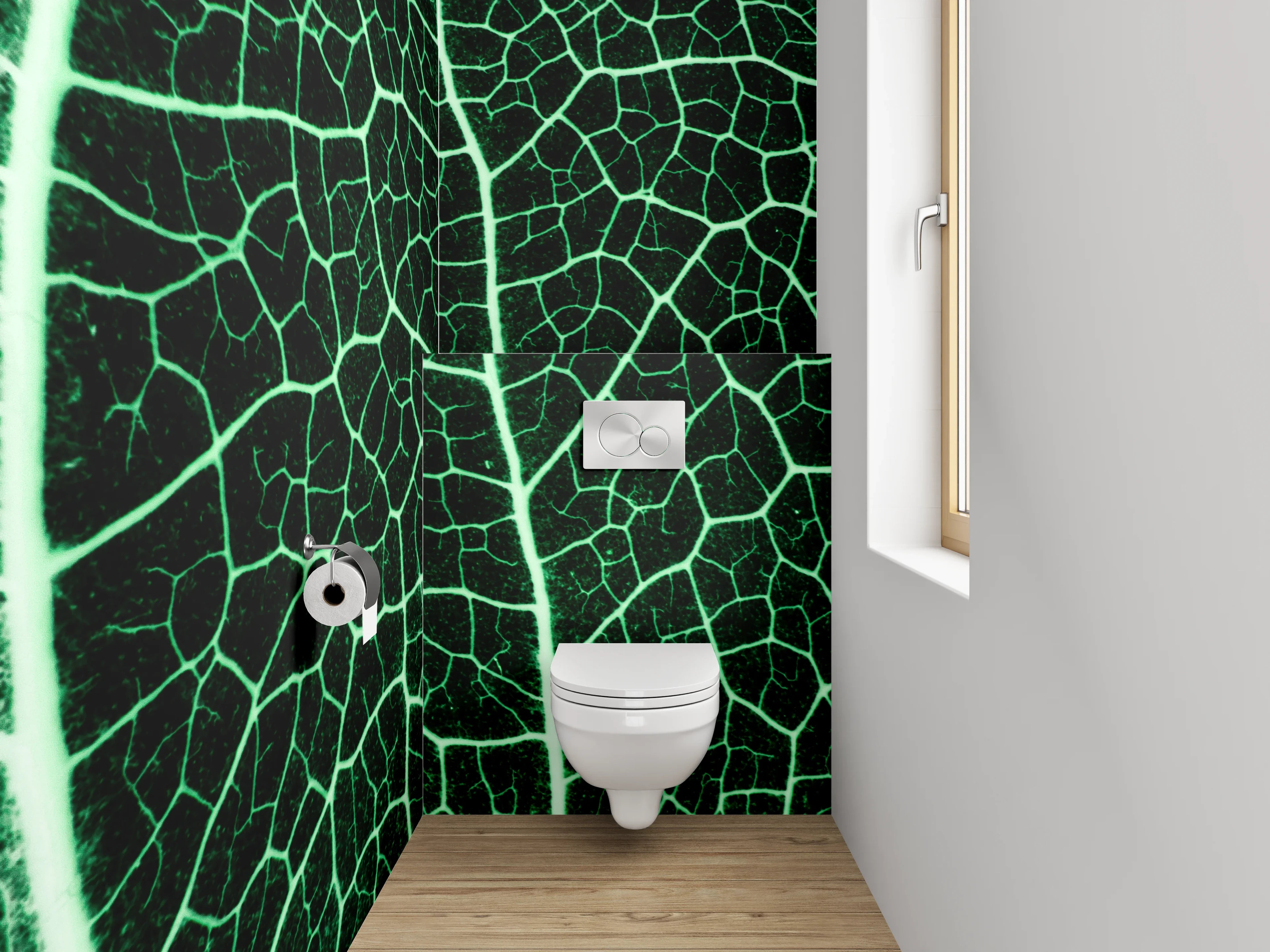 WC-Rückwand - Blattadern Makro Naturgrün