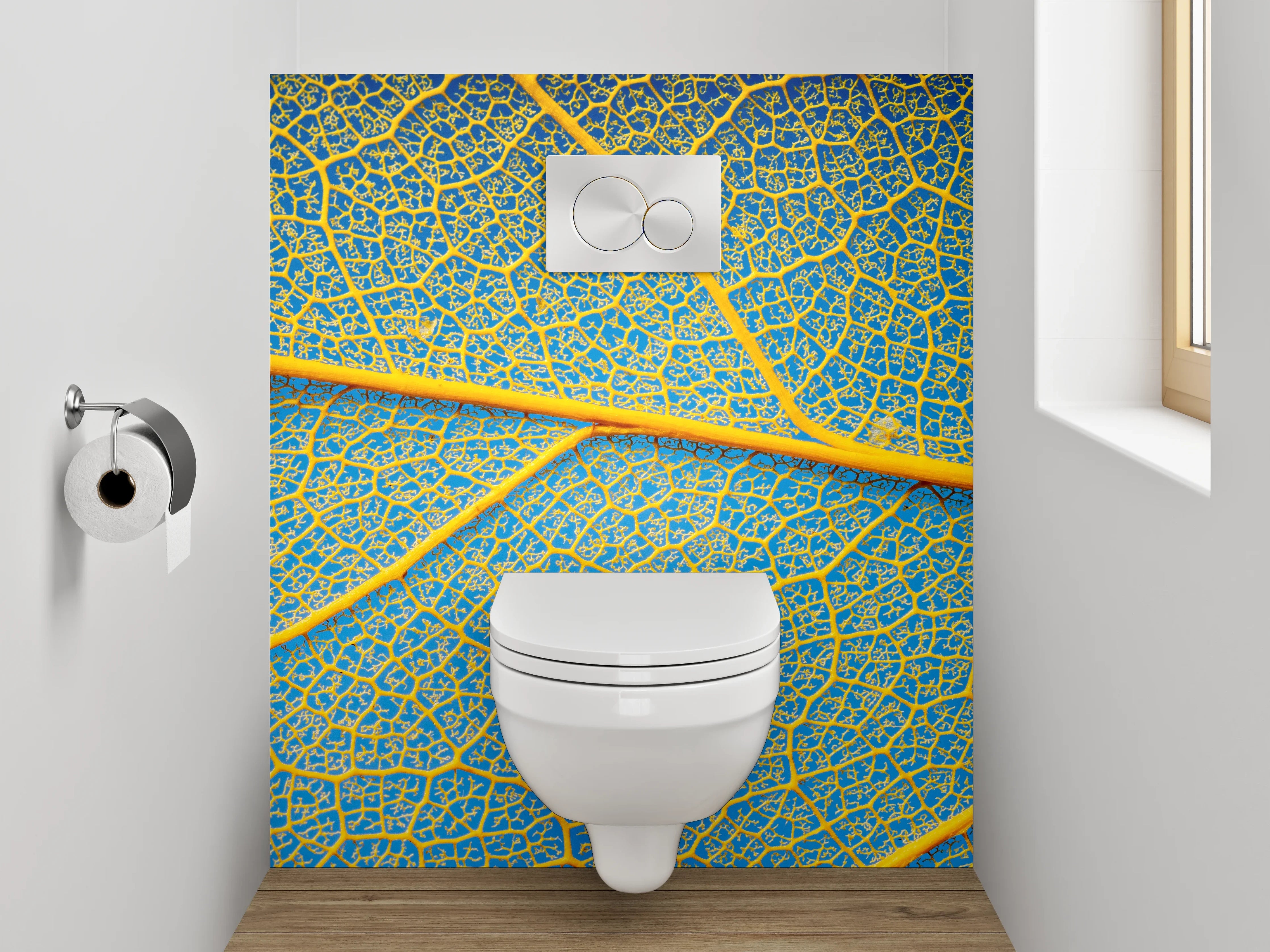 WC-Rückwand - Blattadern in Gelb und Blau