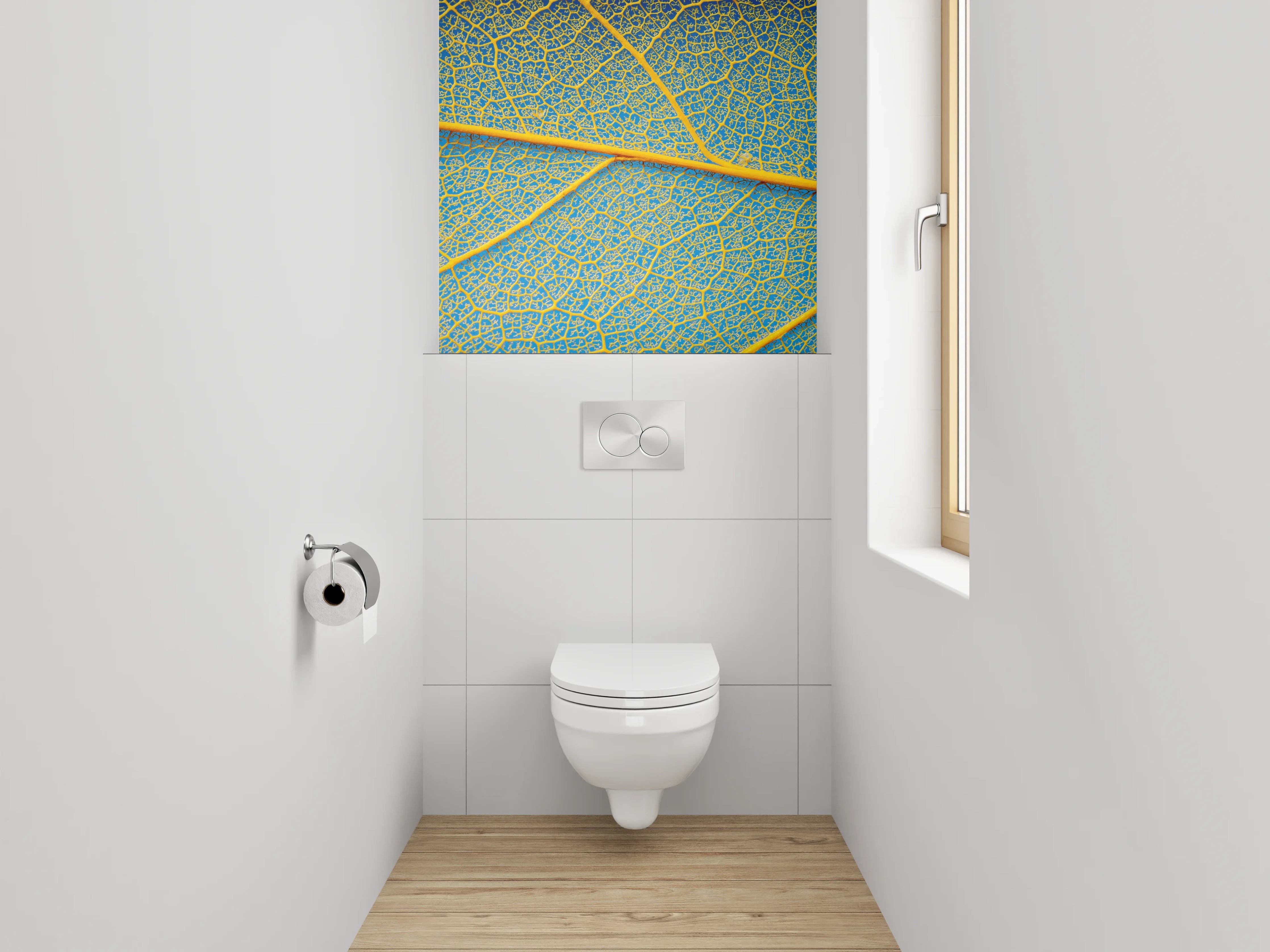 WC-Rückwand - Blattadern in Gelb und Blau