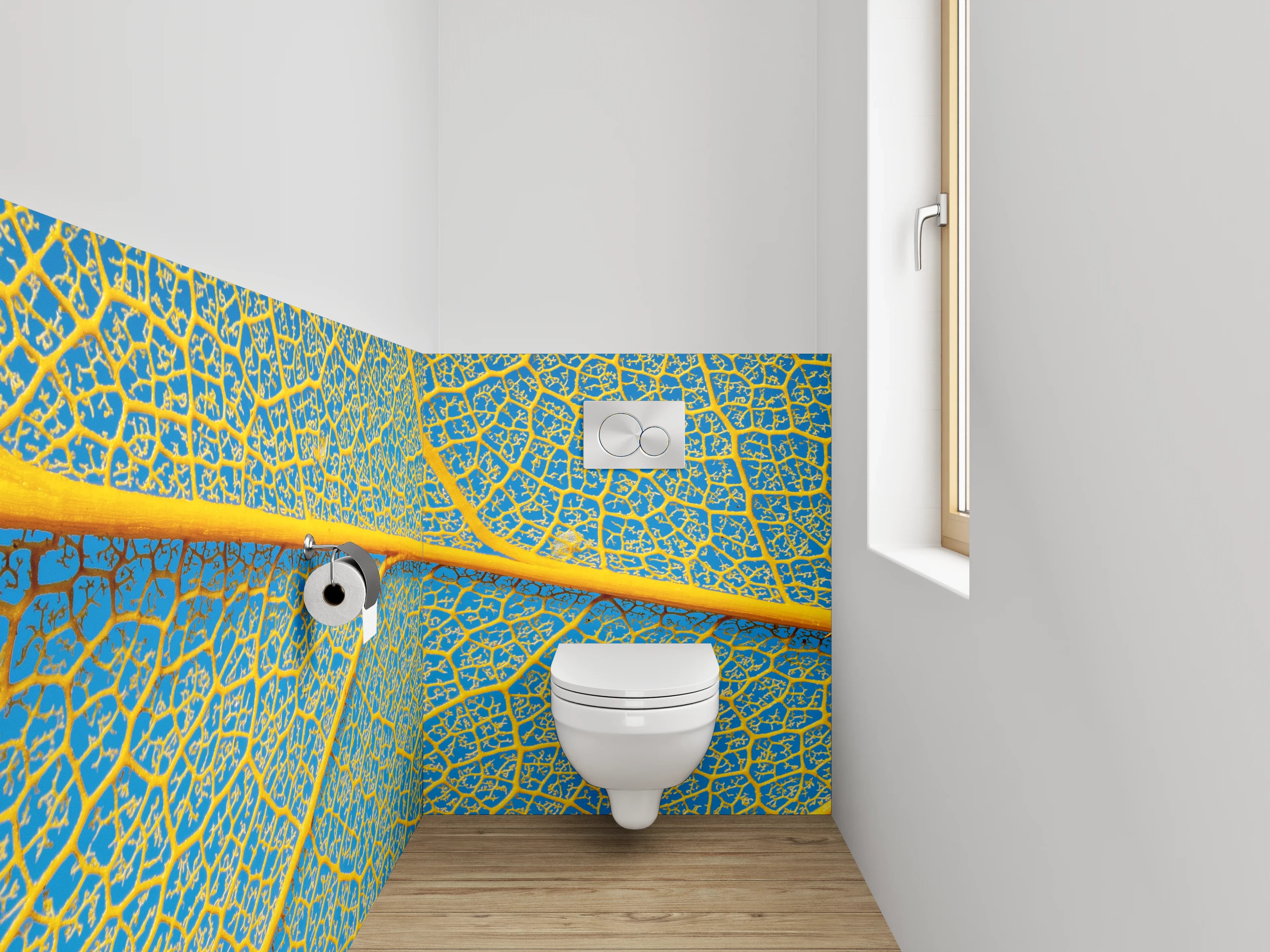 WC-Rückwand - Blattadern in Gelb und Blau