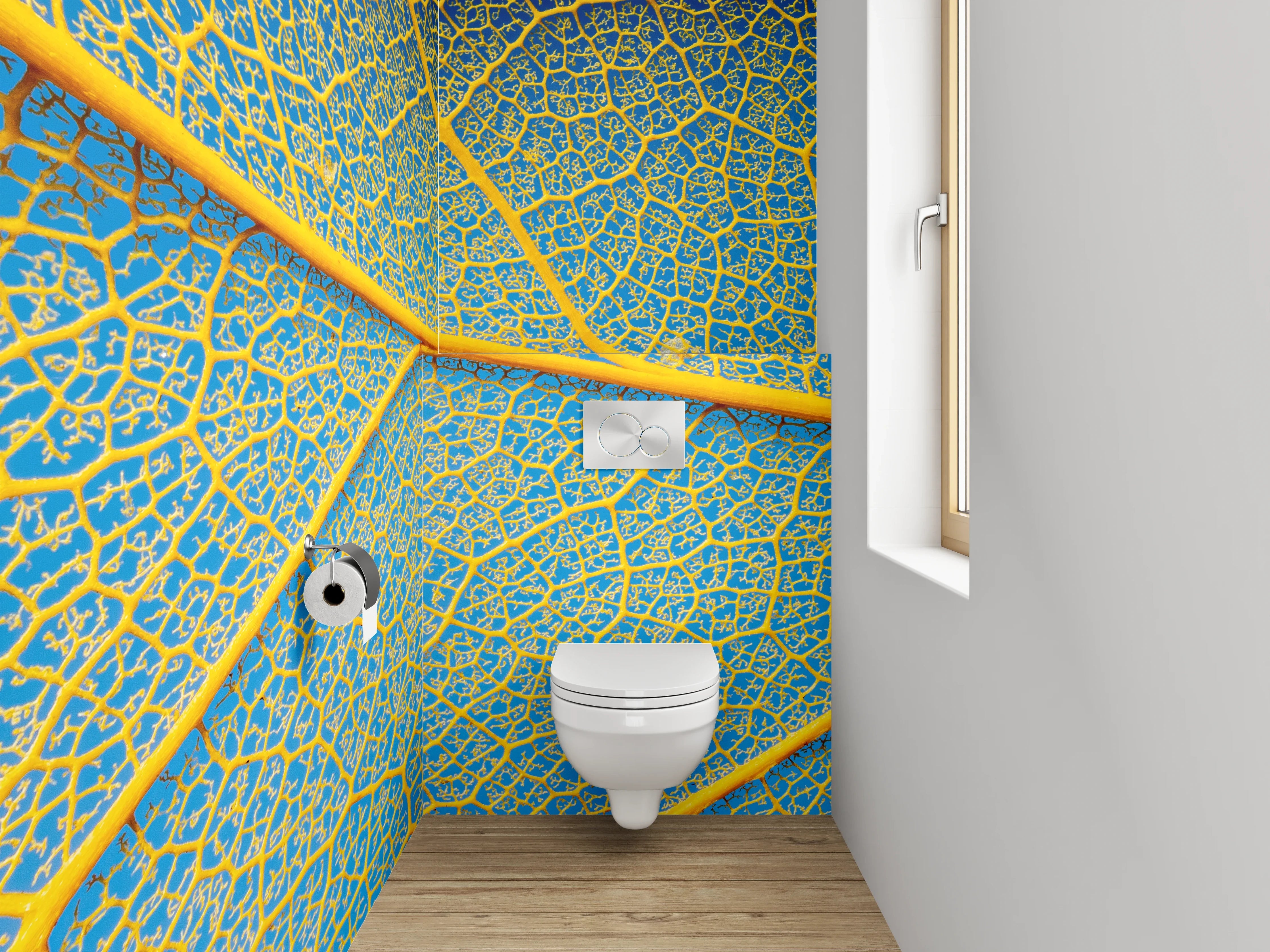 WC-Rückwand - Blattadern in Gelb und Blau