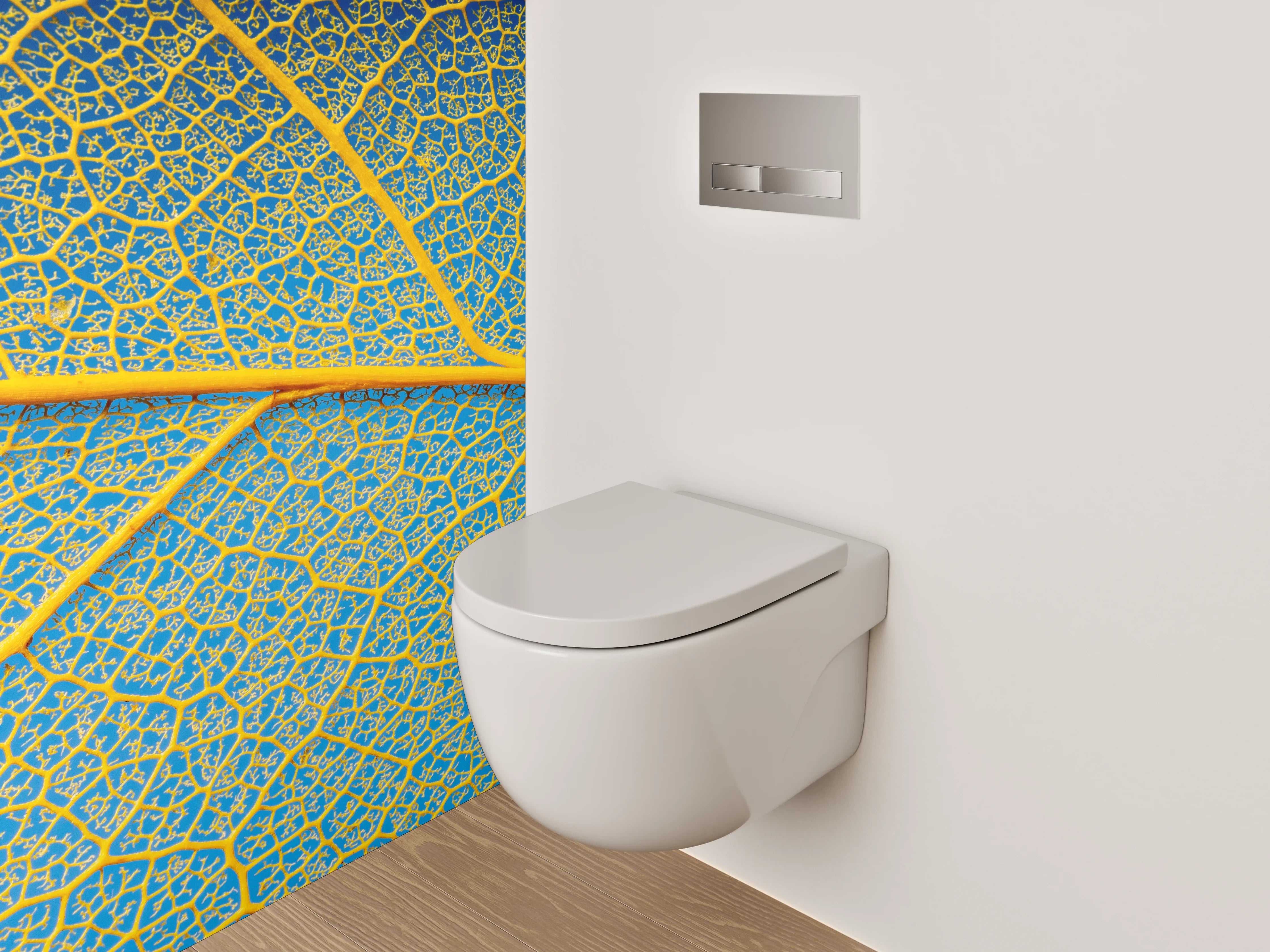 WC-Rückwand - Blattadern in Gelb und Blau