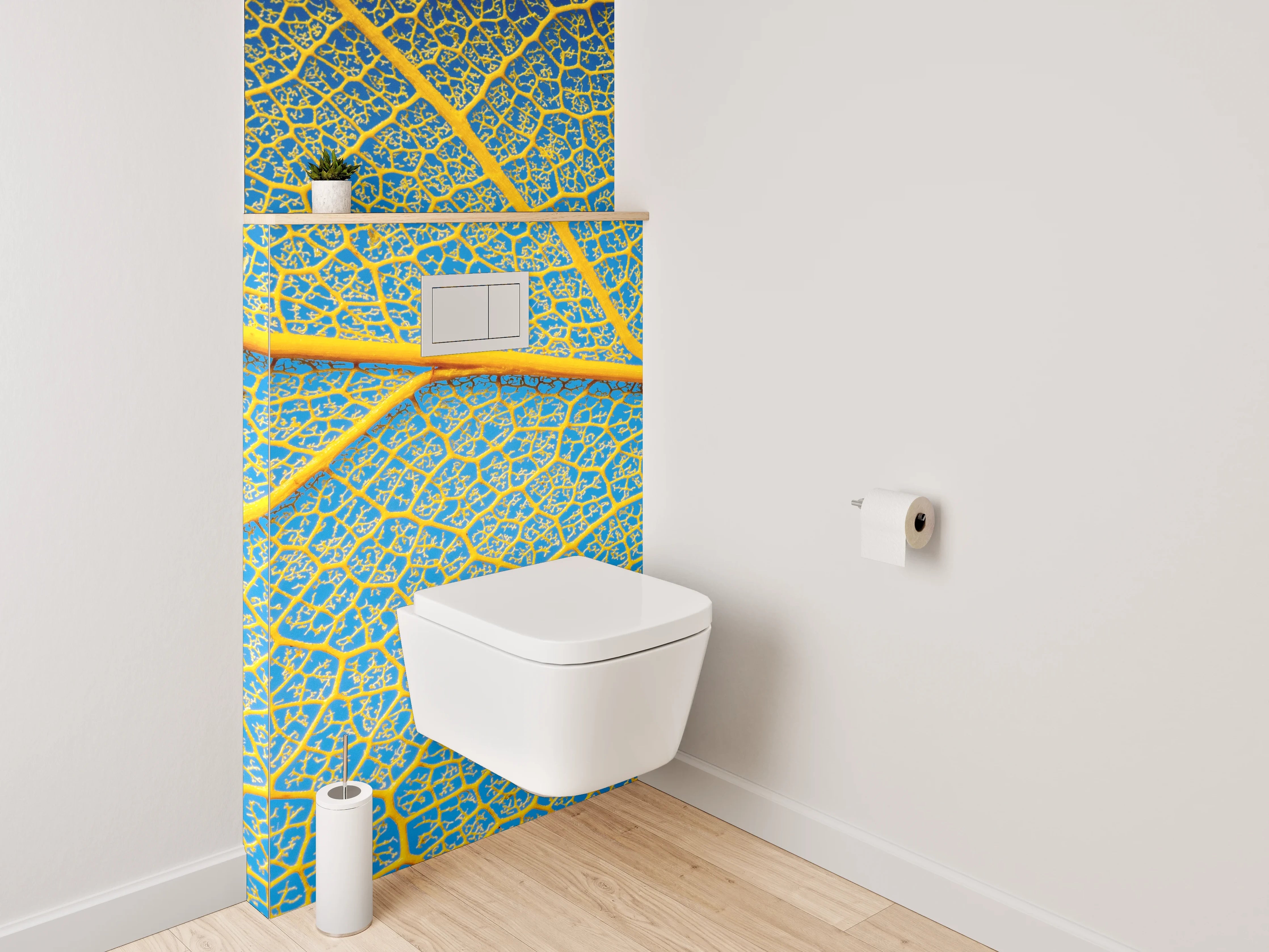 WC-Rückwand - Blattadern in Gelb und Blau